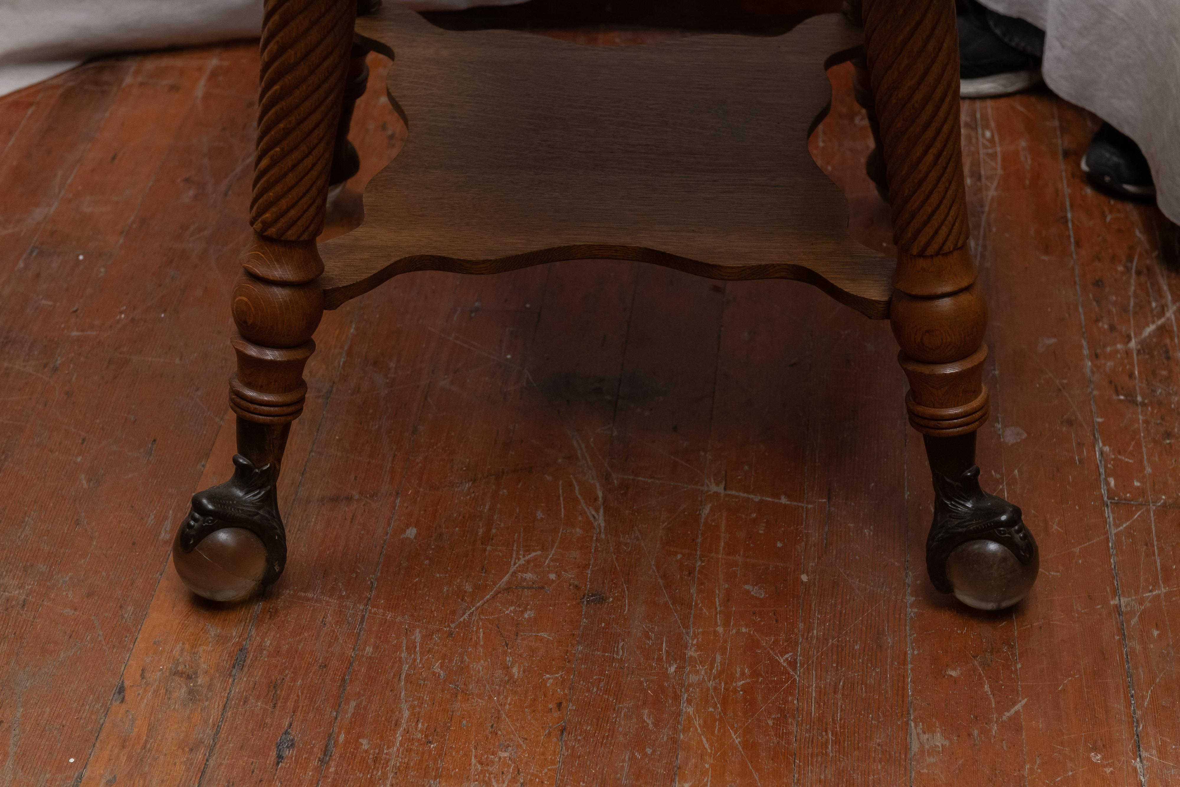 Late Victorian Turn of the Century American Quarter Sawn Oak Parlor Table with Ball & Claw Feet