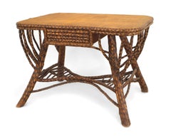 American Rustic Twig Table Desk with a Woven Top