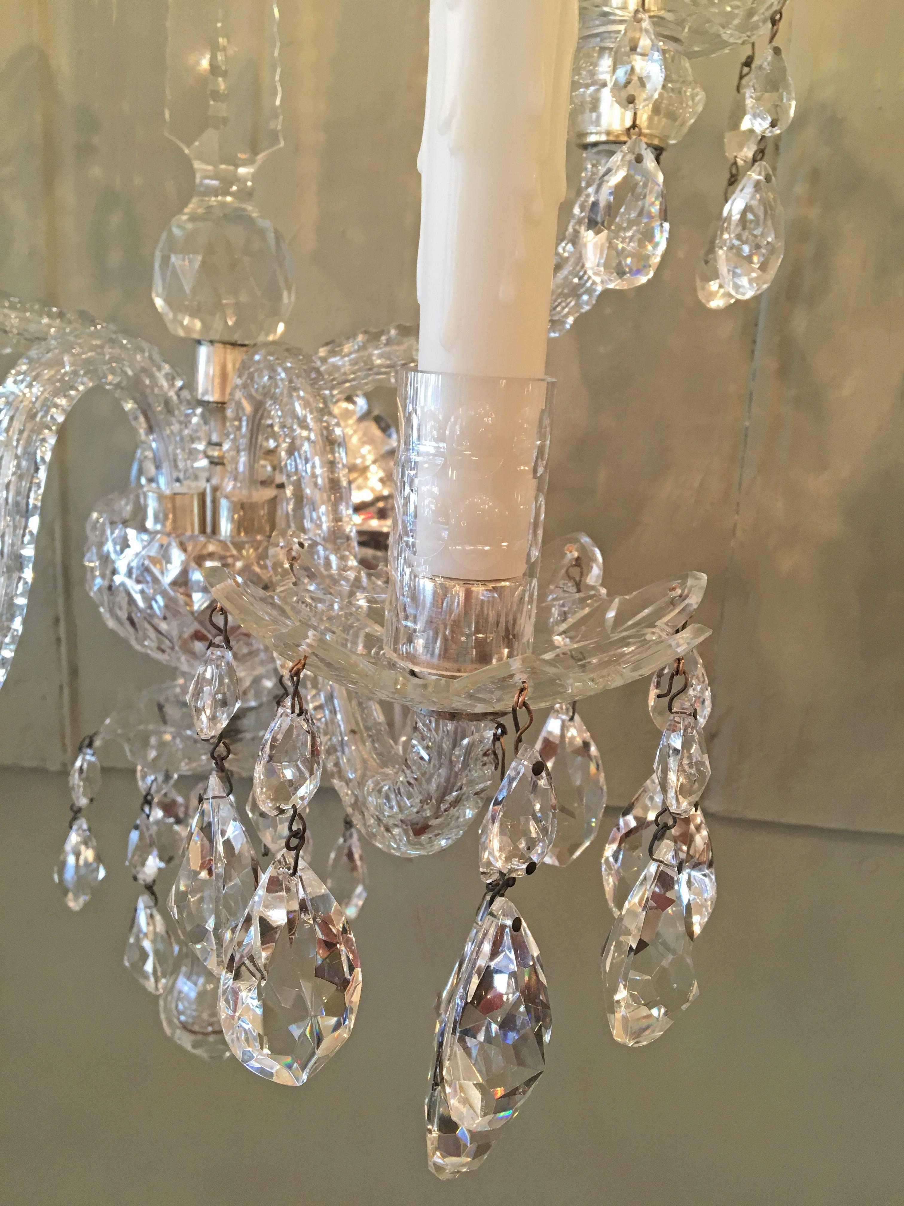 Silver Turn of the Century Anglo Irish Crystal Sconces