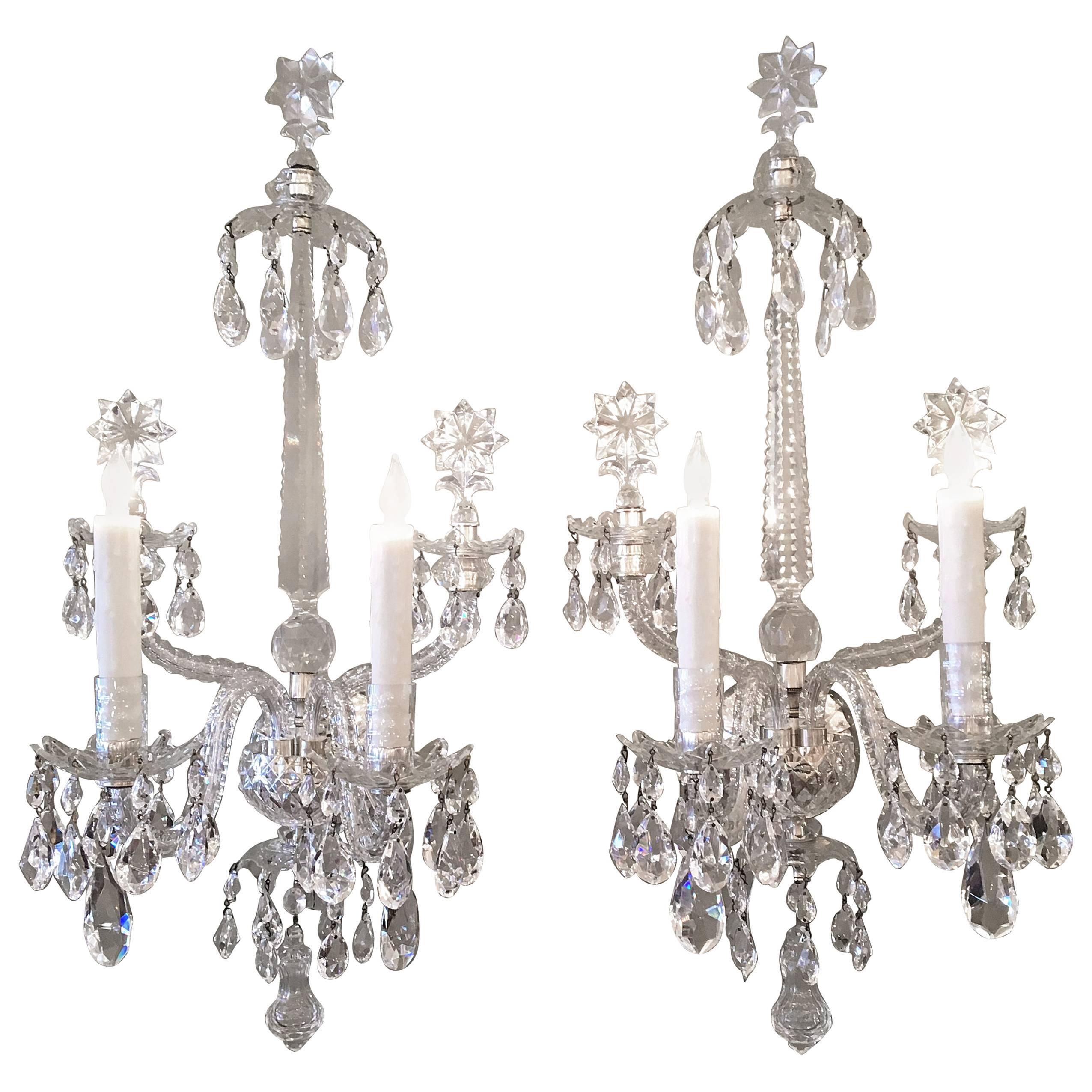 Turn of the Century Anglo Irish Crystal Sconces