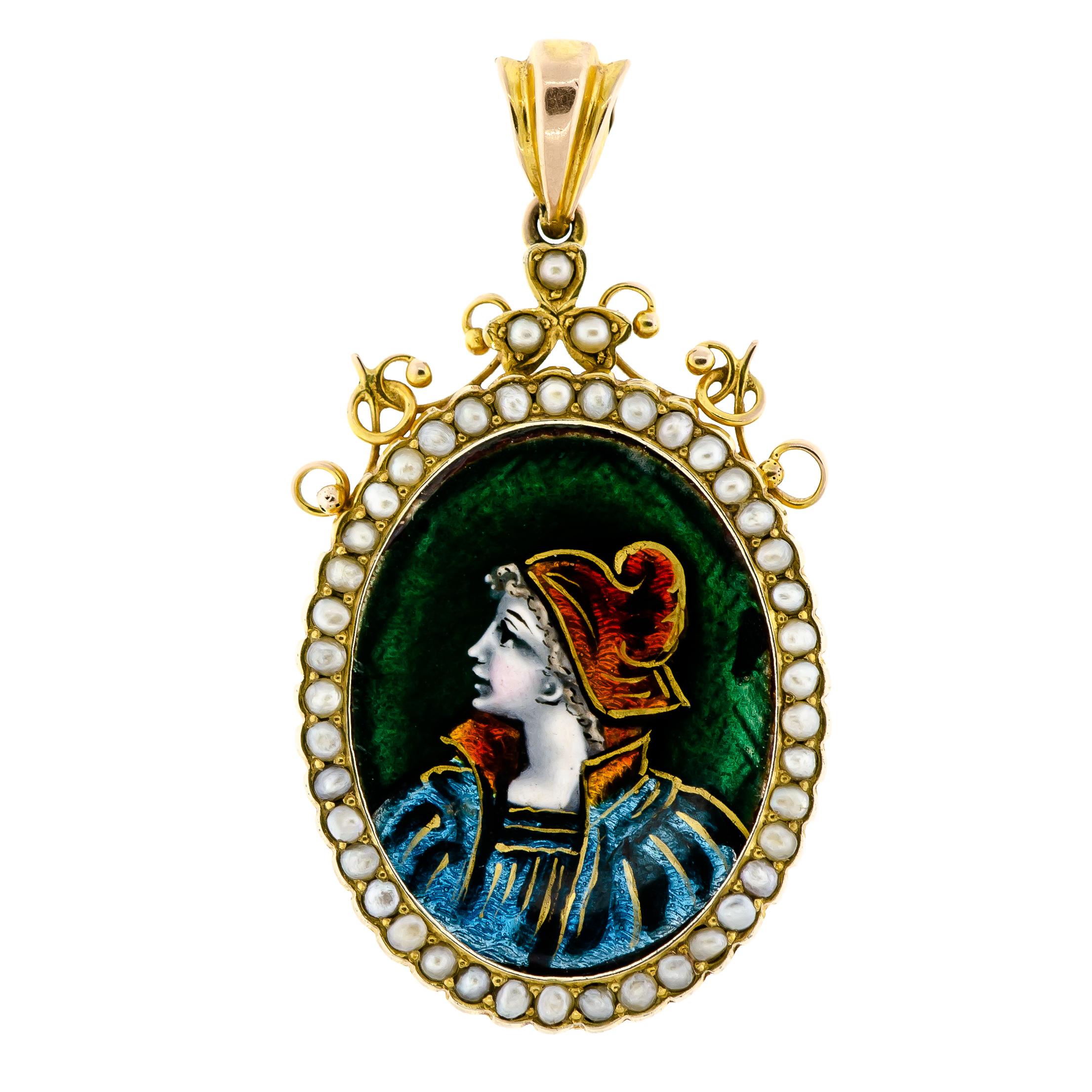 Turn-of-the-Century Antique Enamel and Pearl Miniature Locket For Sale