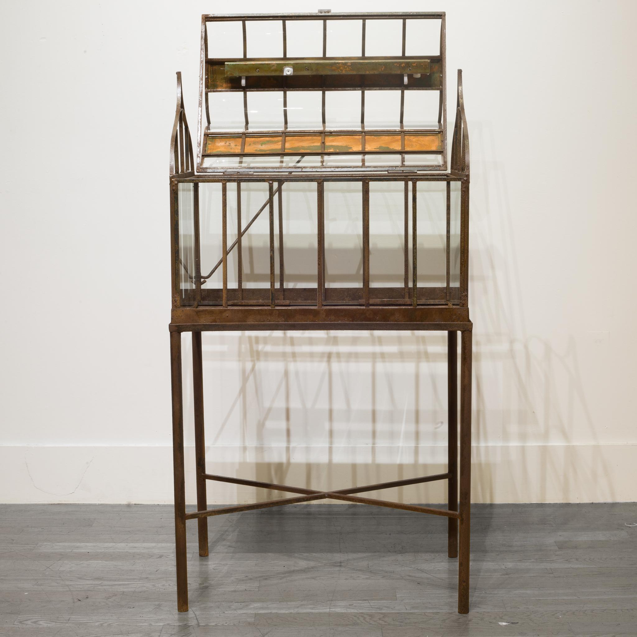 Industrial Turn of the Century Antique Wrought Iron Wardian Case on Stand, circa 1900