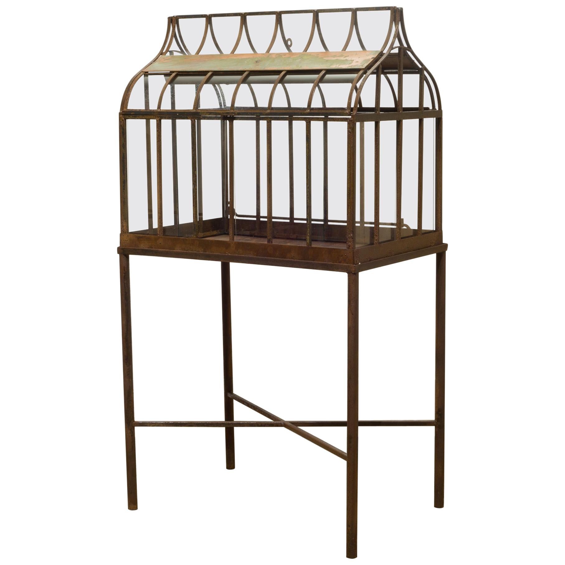 Turn of the Century Antique Wrought Iron Wardian Case on Stand, circa 1900