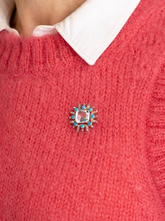 Turn of the Century, Aquamarine, Turquoise & Diamond Brooch Pin