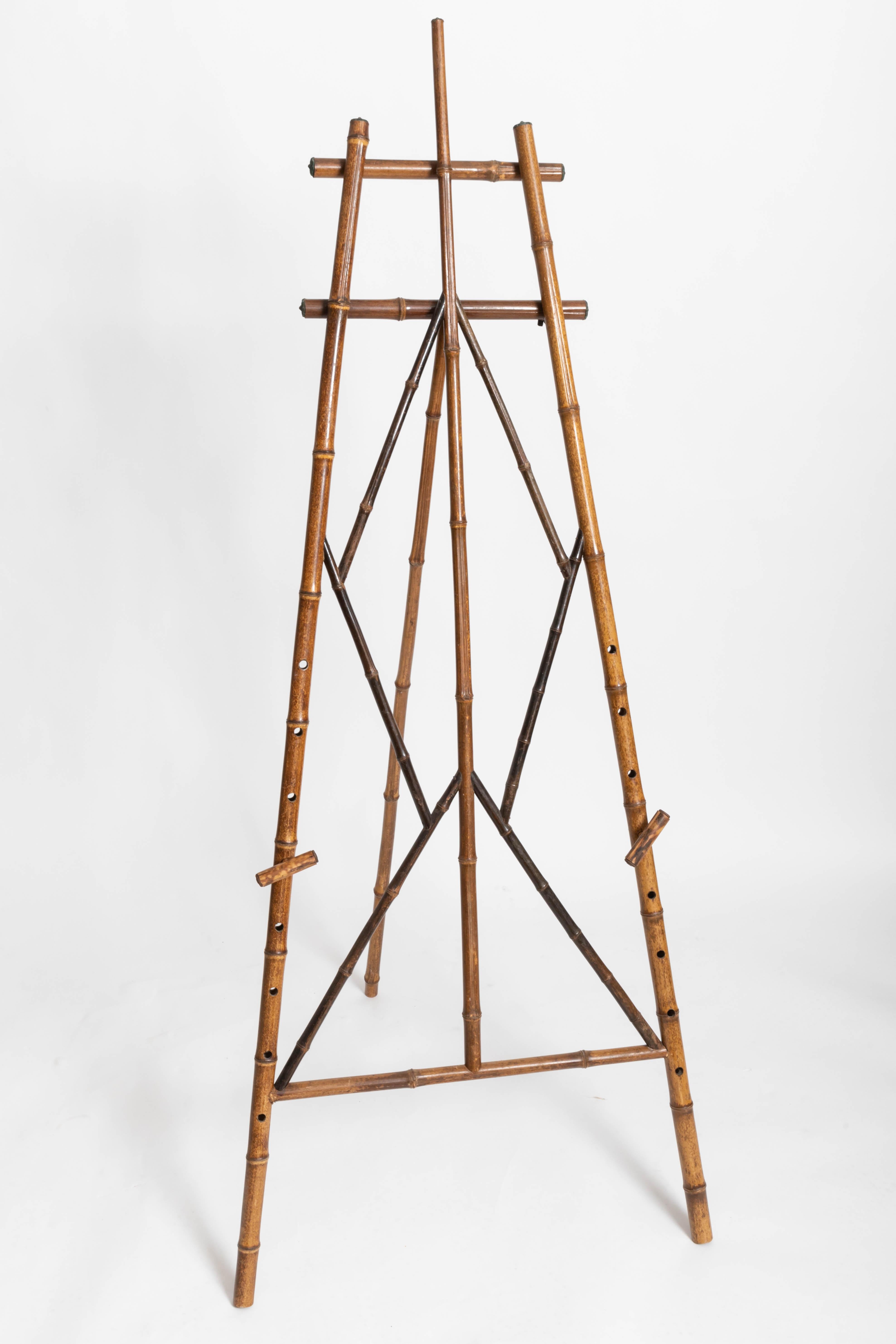 Turn-of-the-century bamboo picture easel. Adjustable.