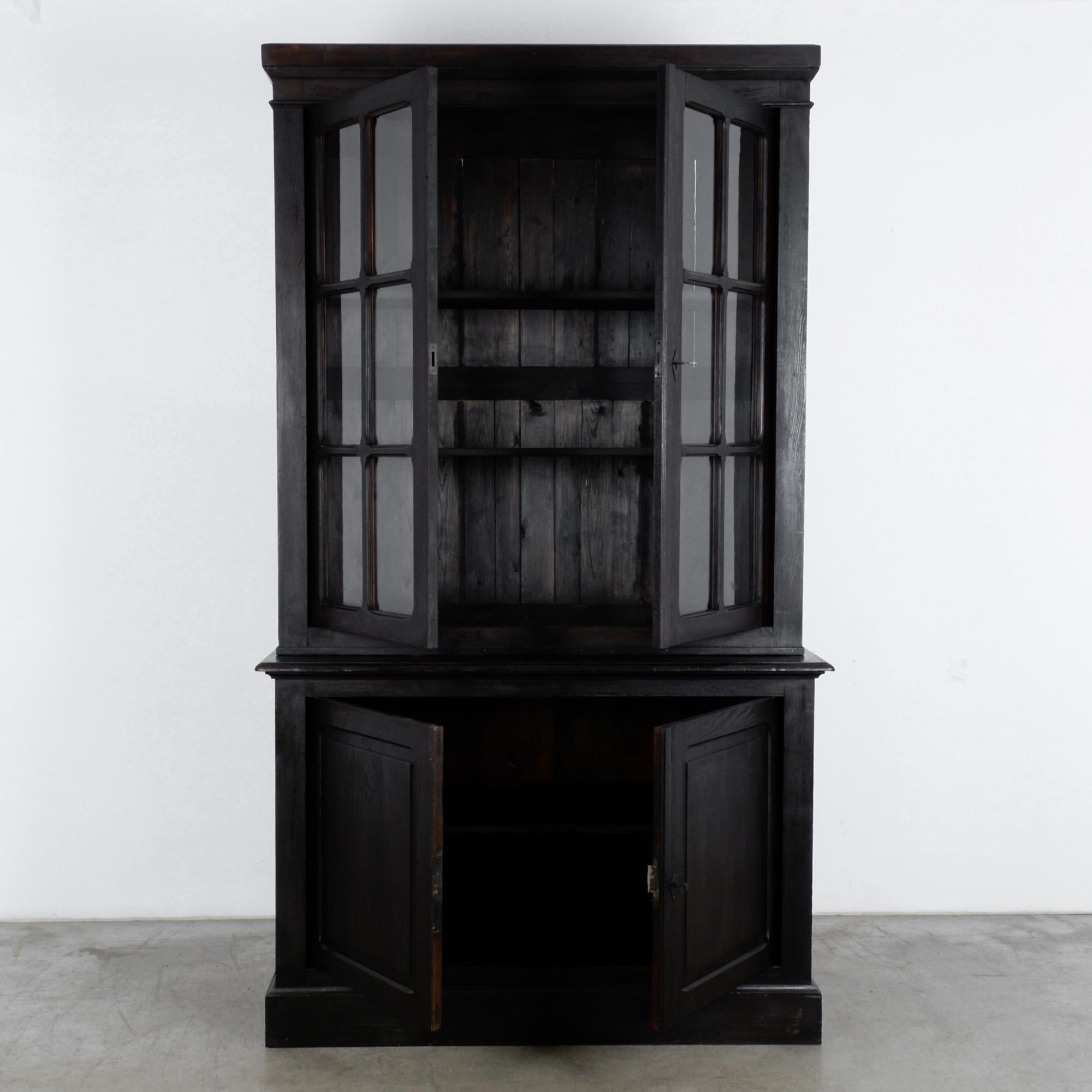 French Provincial Turn of the Century Belgian Black Wooden Vitrine