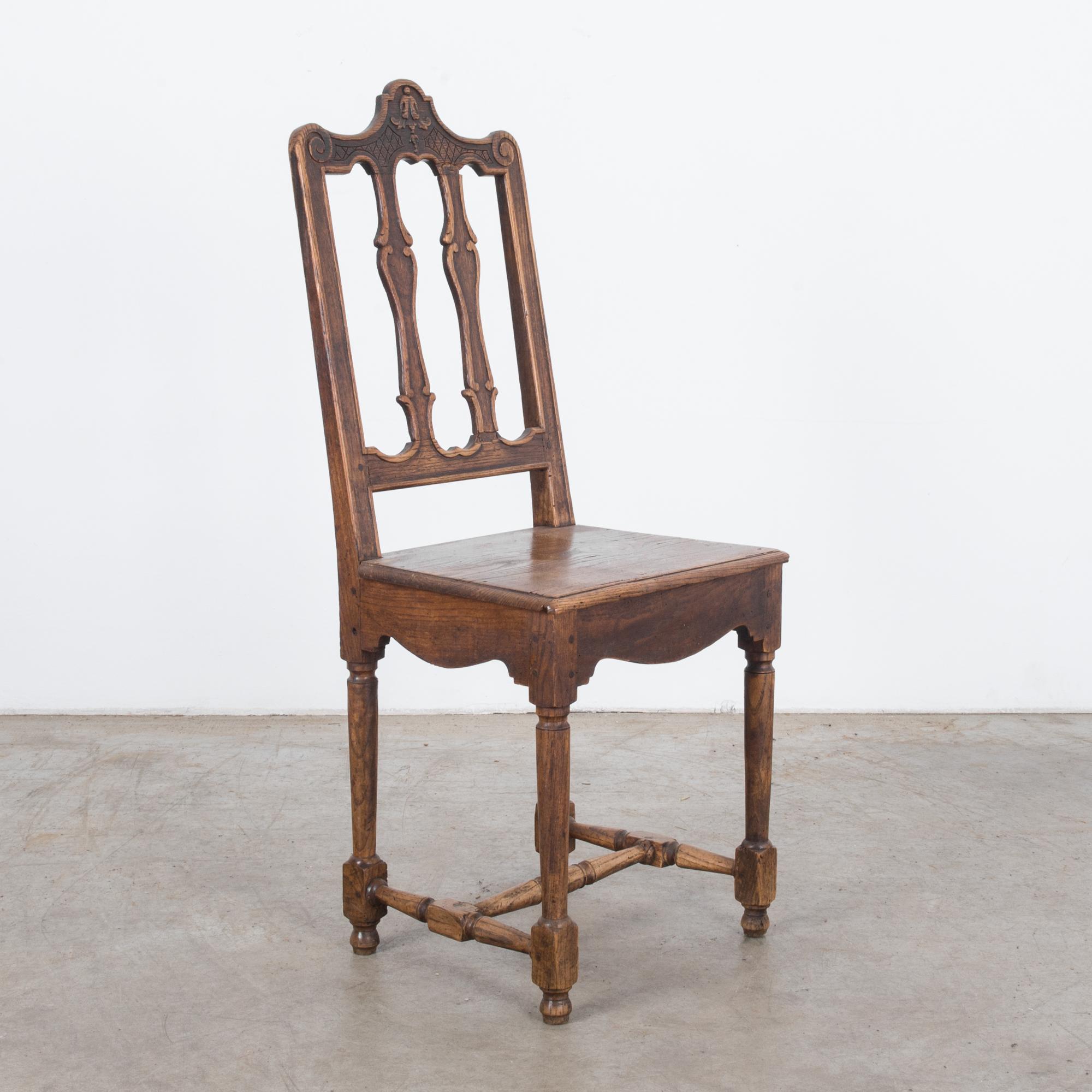 French Provincial Turn of the Century Belgian Carved Chair For Sale