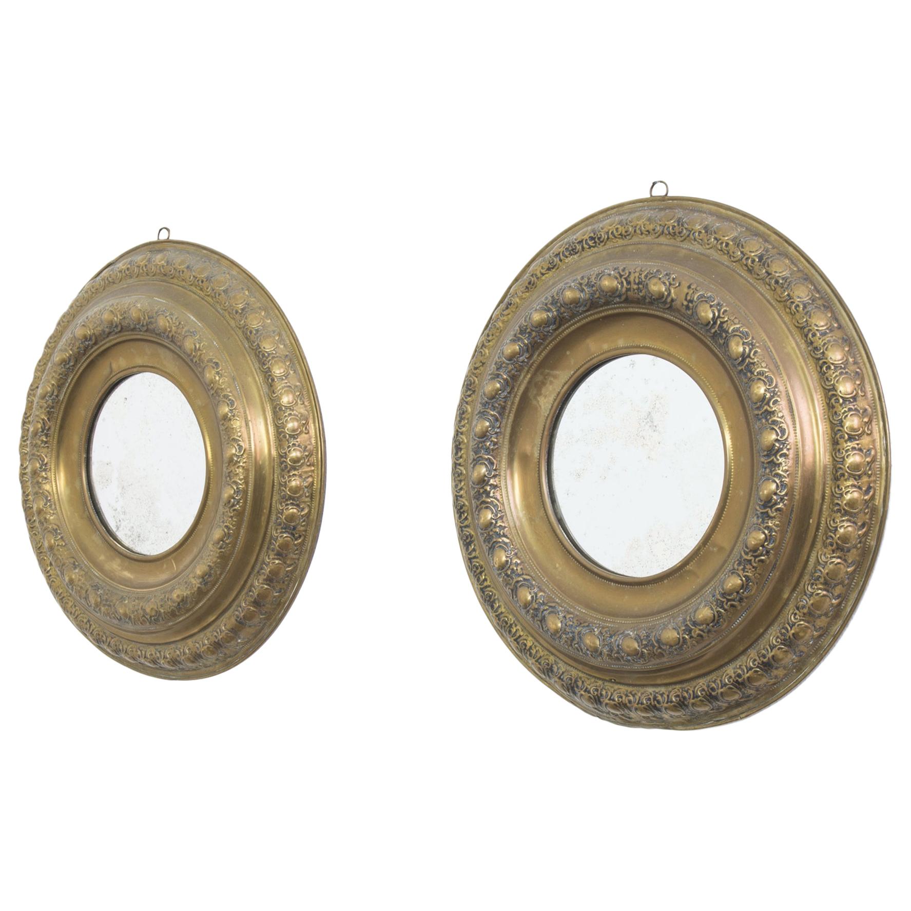 Turn of the Century Belgian Copper Mirrors, a Pair