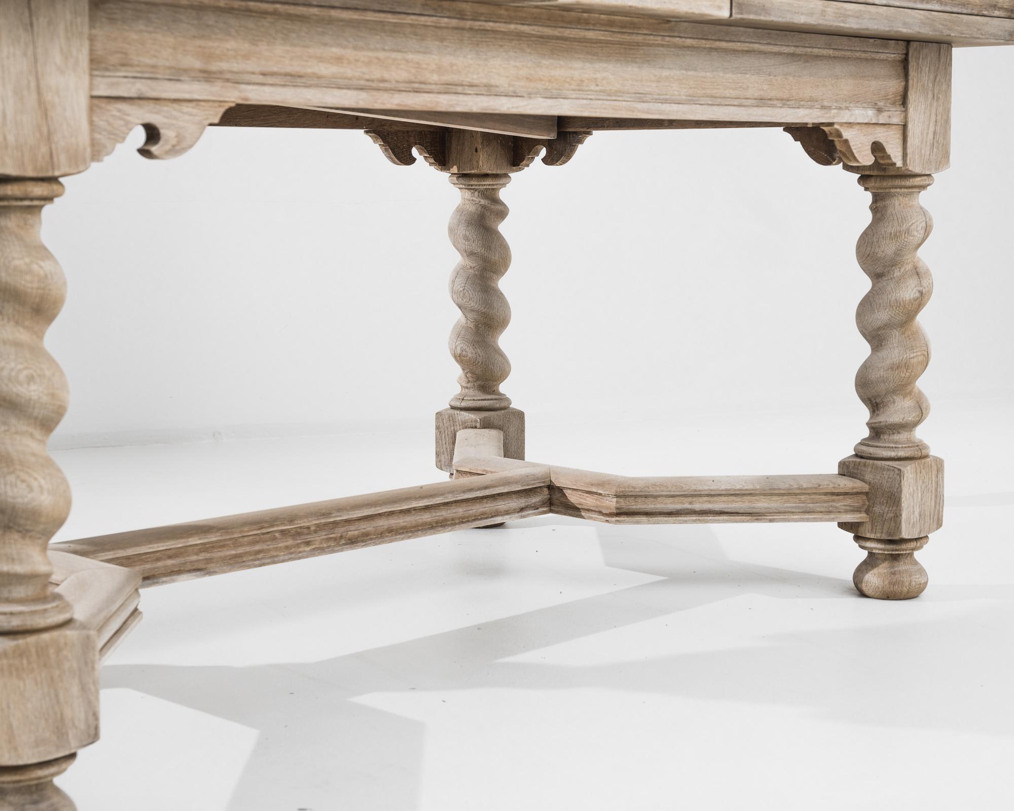 Bleached Turn of the Century Belgian Oak Pull Leaf Dining Table