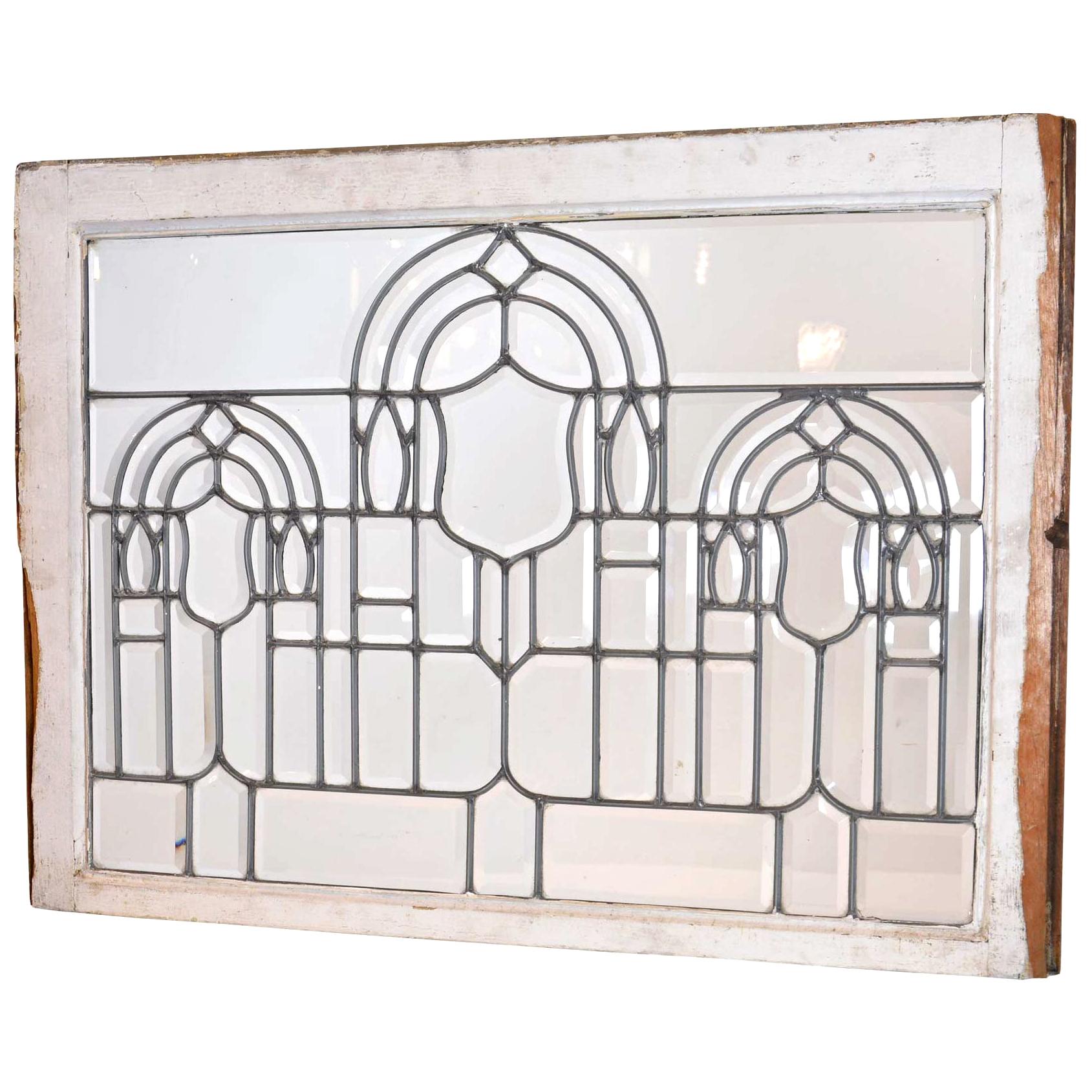 Turn-of-the-Century Beveled Glass Window with Arches For Sale