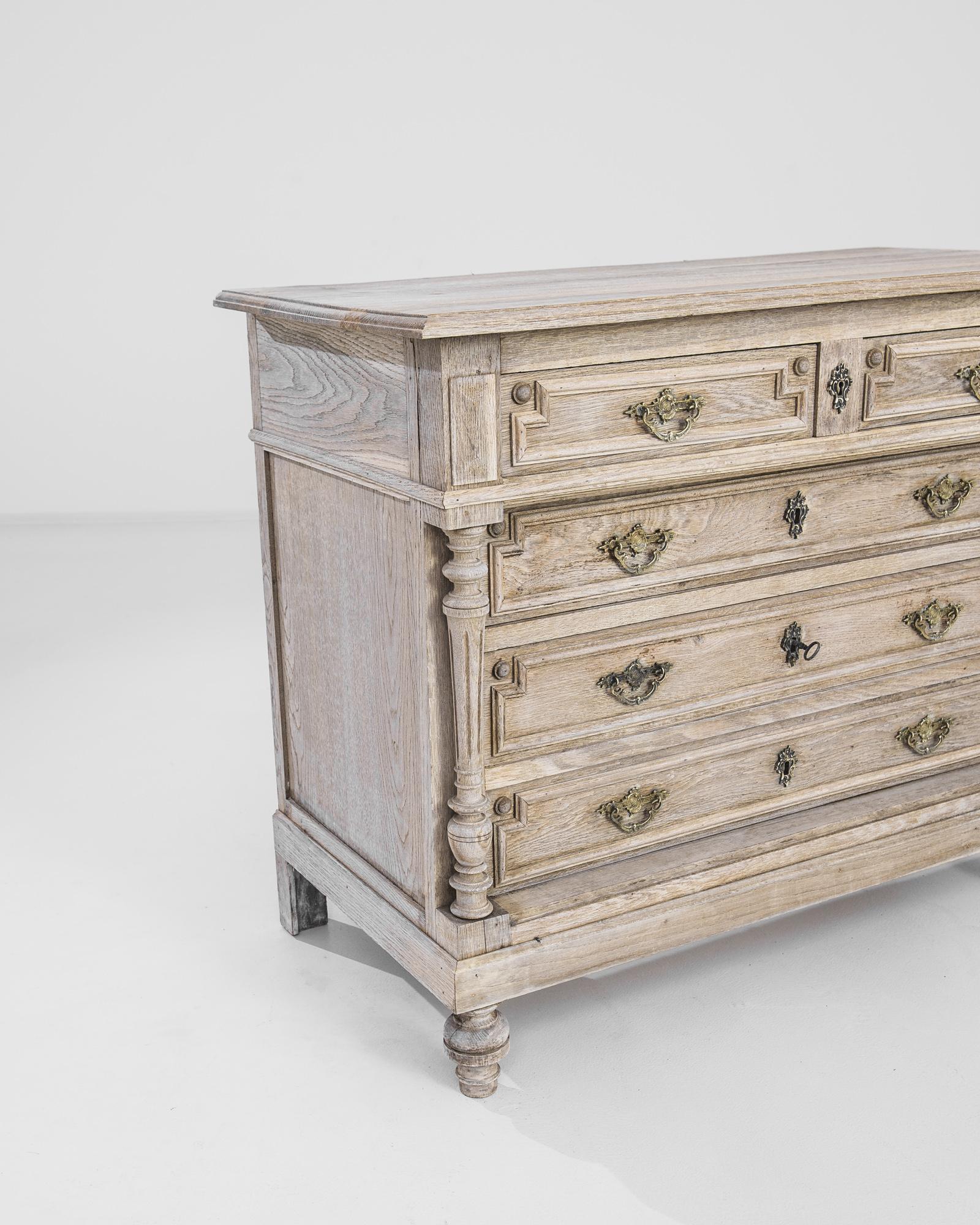 French Turn of the Century Bleached Oak Drawer Chest For Sale