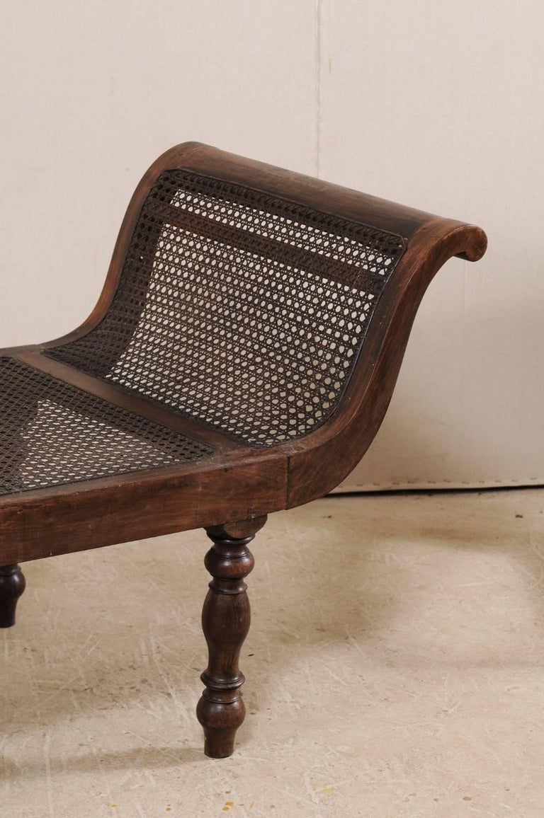 Turn of the Century British Colonial Wood Chaise Longue with Caned Back