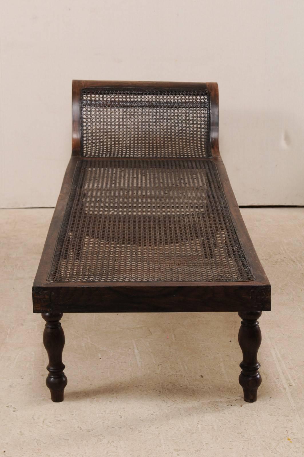 Turn of the Century British Colonial Wood Chaise Longue with Caned Back 2