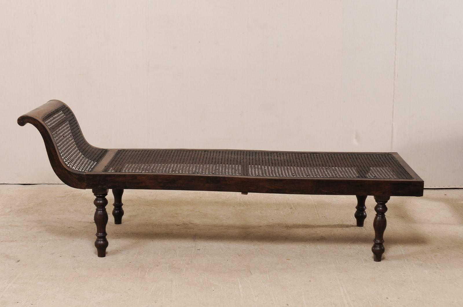 Turn of the Century British Colonial Wood Chaise Longue with Caned Back 3