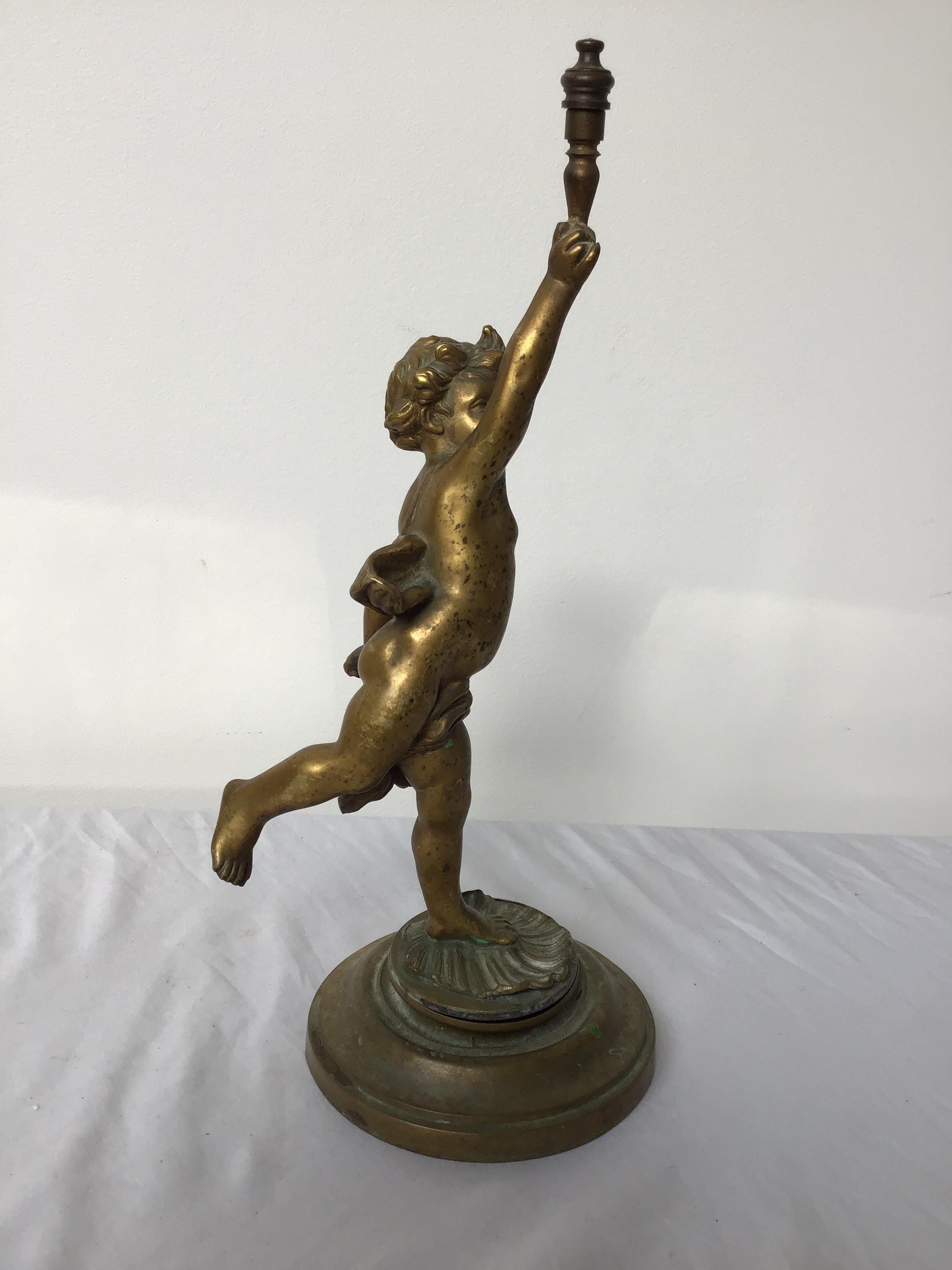 Turn of the Century Bronze Cherub In Fair Condition For Sale In Tarrytown, NY