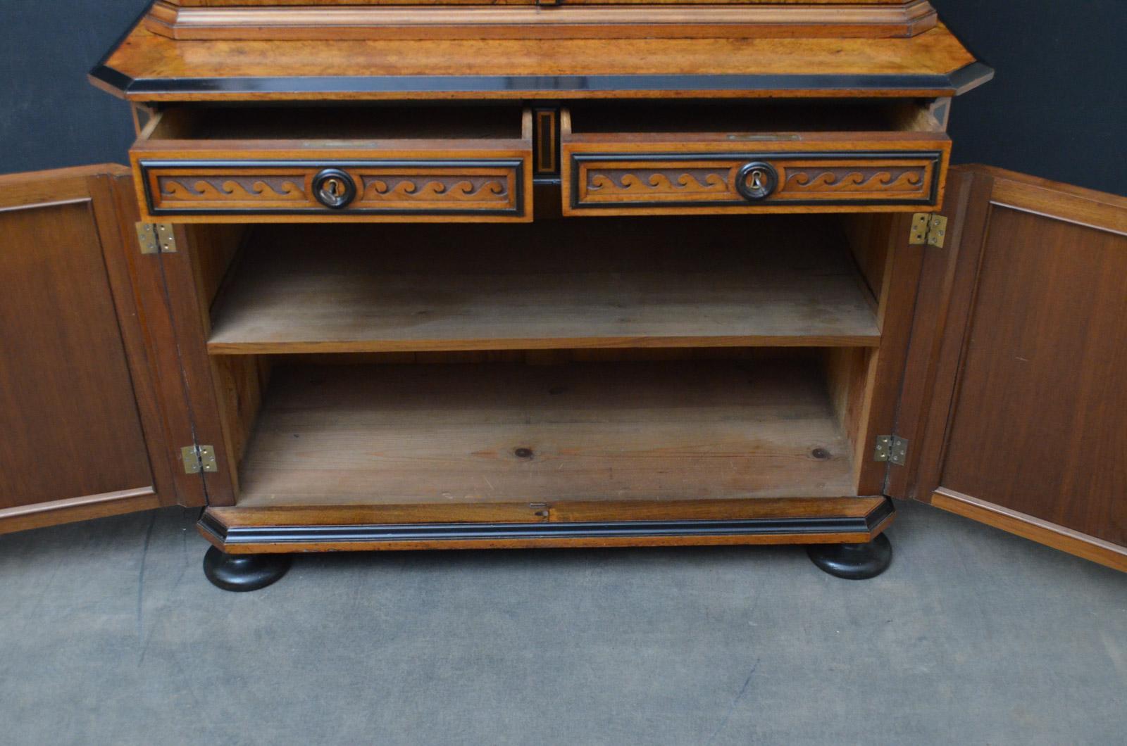 Turn of the Century Burr Walnut and Ebonized Bookcase 6