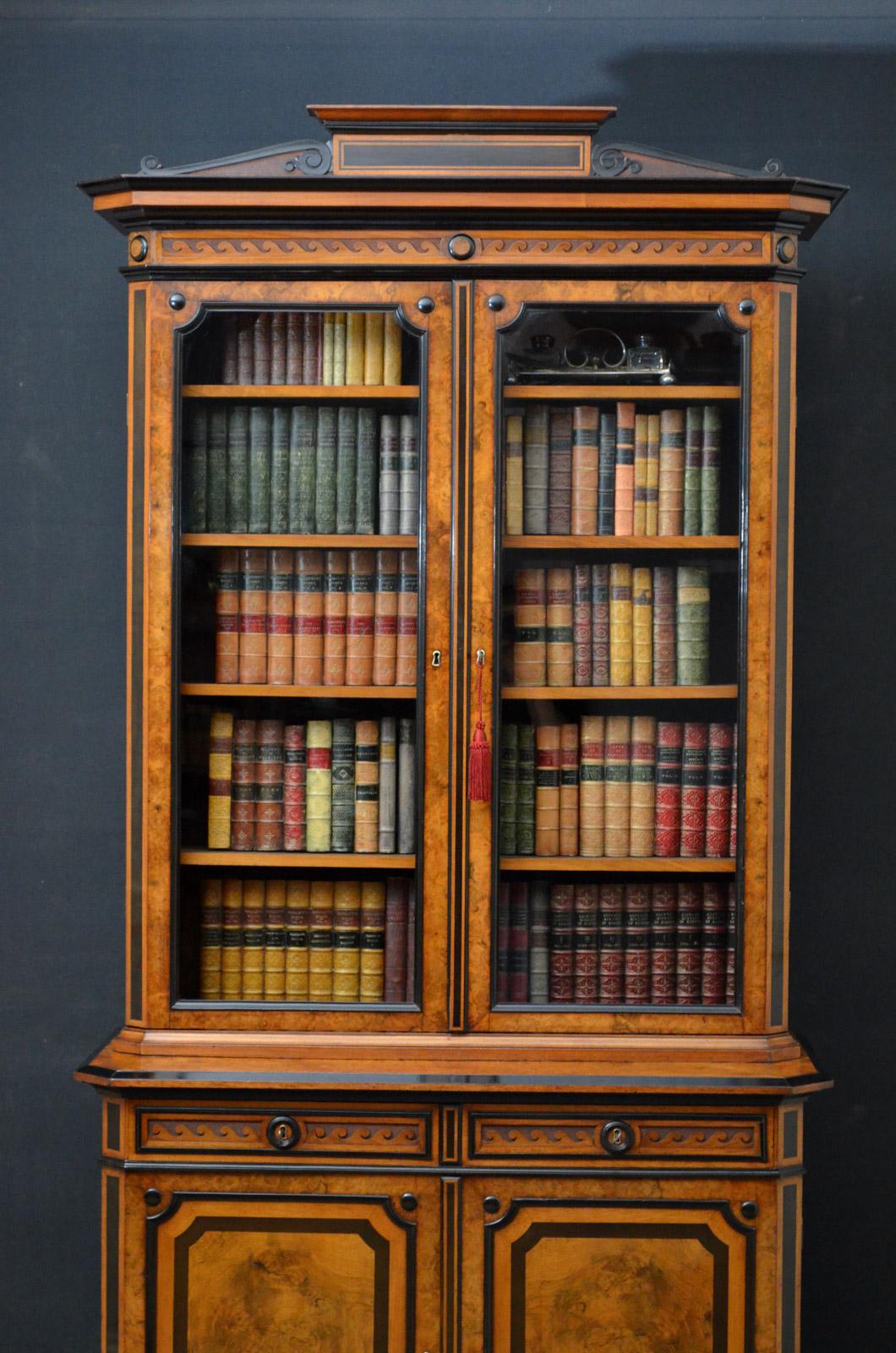 20th Century Turn of the Century Burr Walnut and Ebonized Bookcase