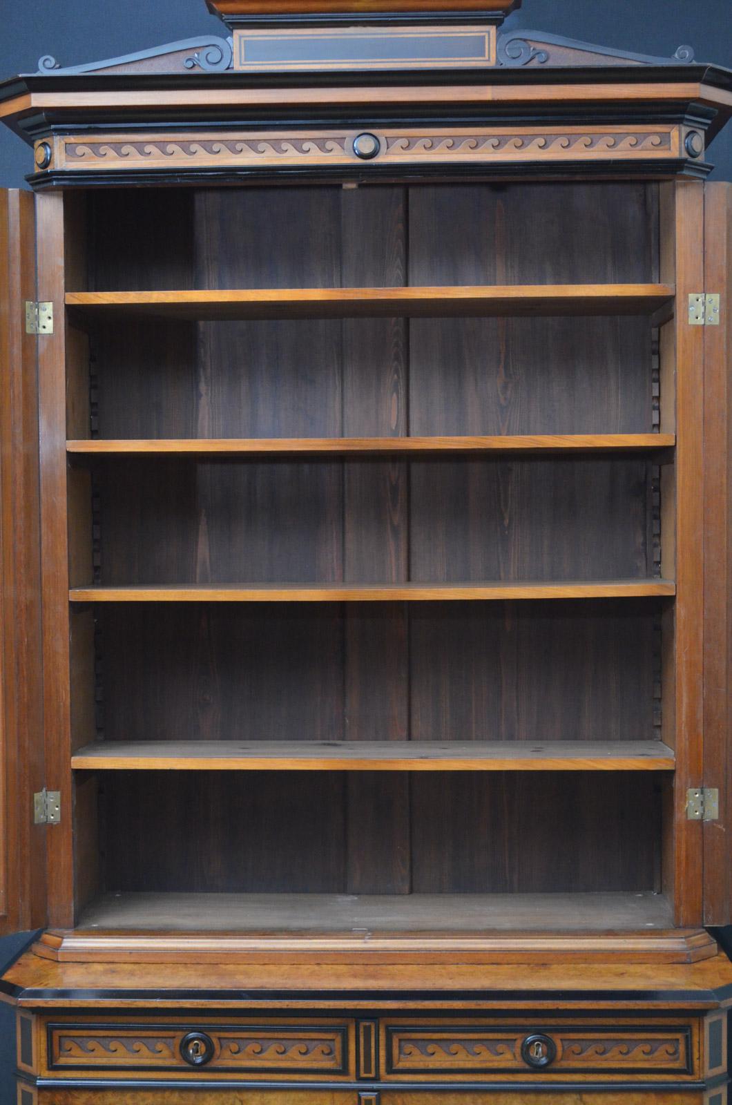 Turn of the Century Burr Walnut and Ebonized Bookcase 1