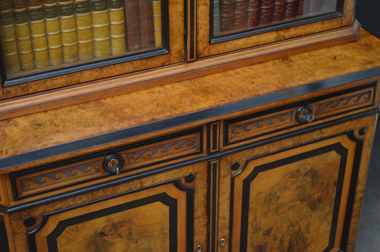 Turn of the Century Burr Walnut and Ebonized Bookcase 2