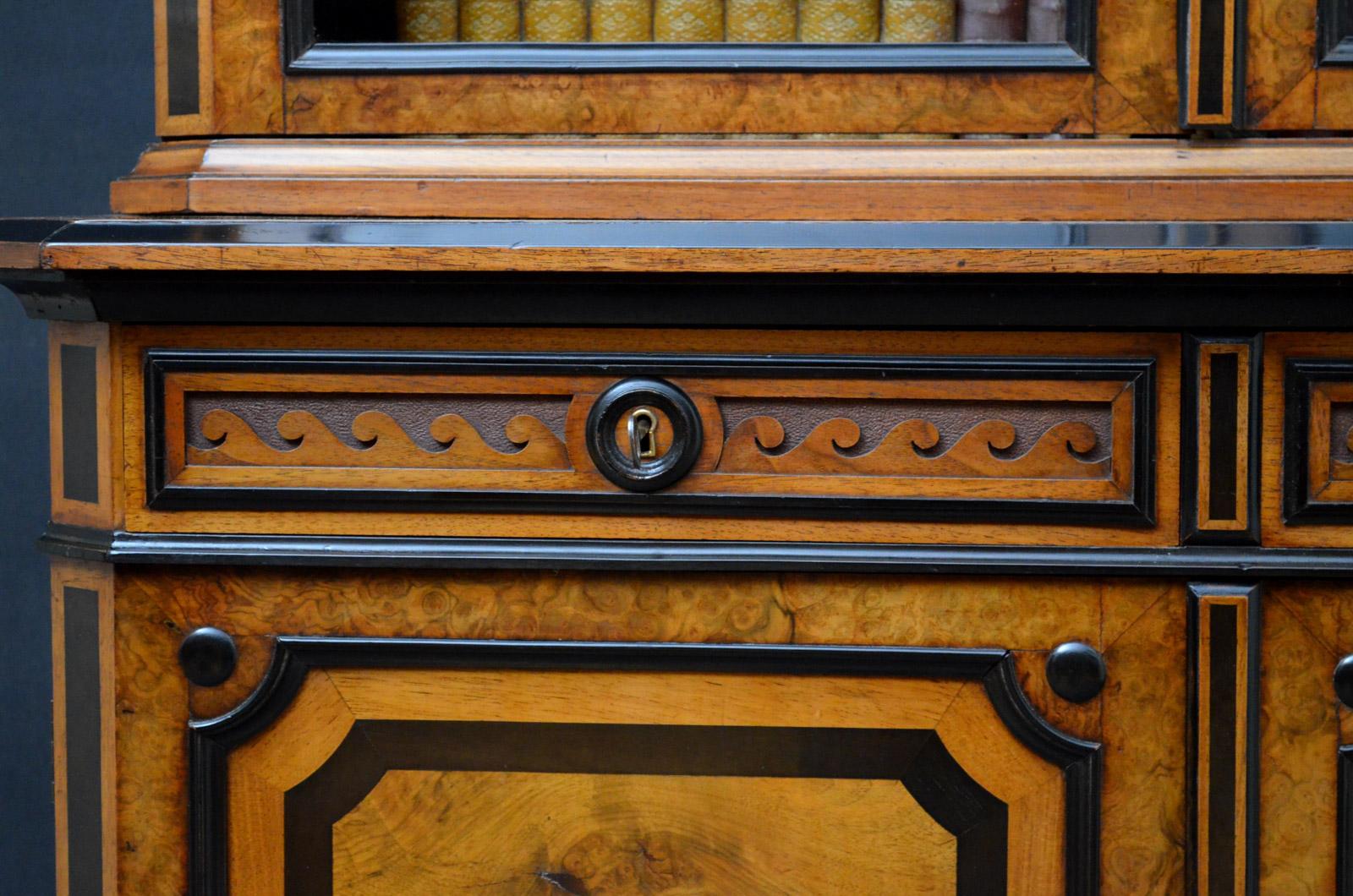 Turn of the Century Burr Walnut and Ebonized Bookcase 3