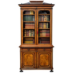 Antique Turn of the Century Burr Walnut and Ebonized Bookcase