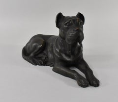 Turn of the Century Cast Bronze Mastiff Dog Statue Laying Down