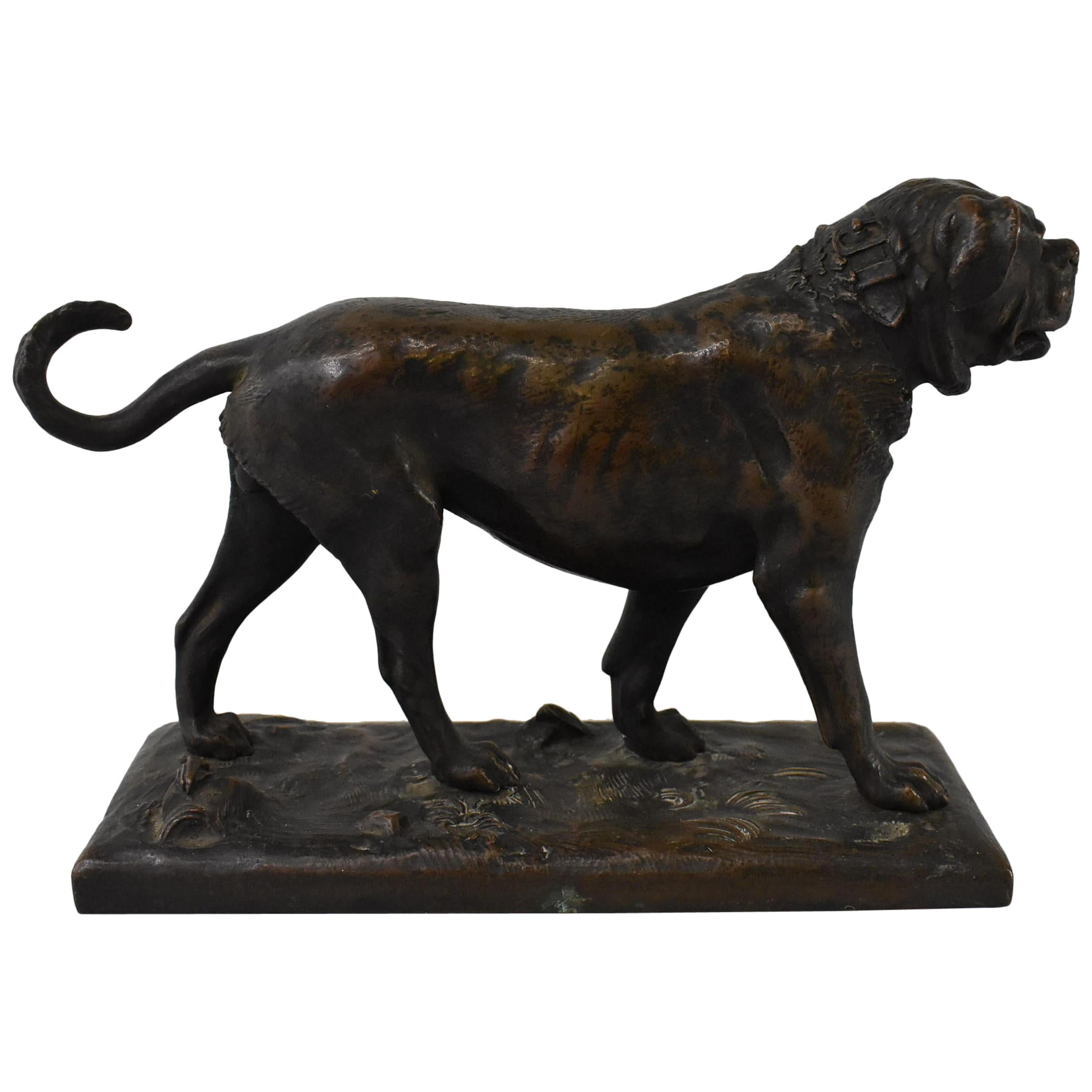 Turn of the Century Cast Bronze Mastiff Dog Statue Standing