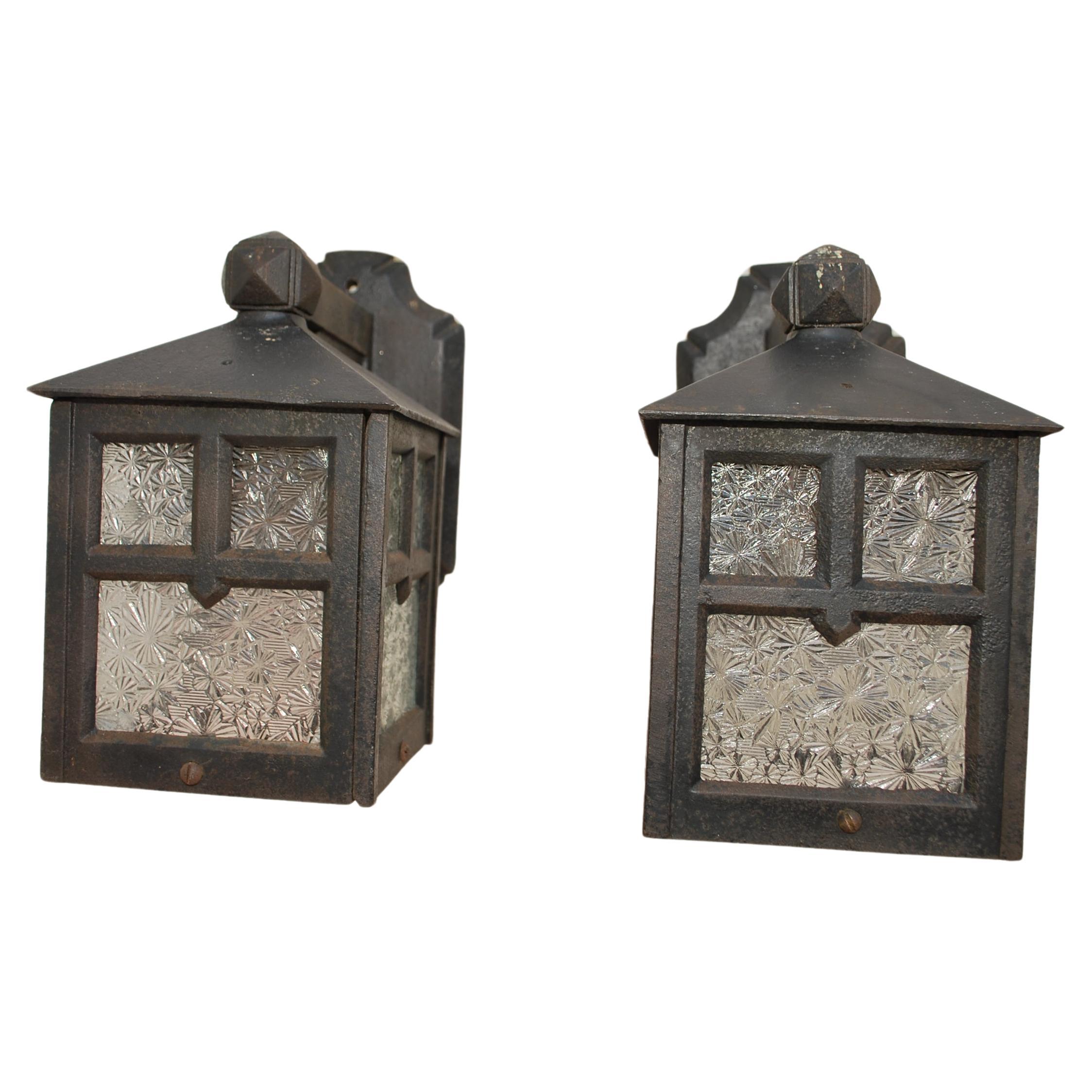 Turn of the century cast iron outdoor sconces For Sale