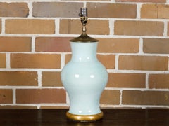 Celadon Table Lamp on Gilt Circular Base, Wired for the USA