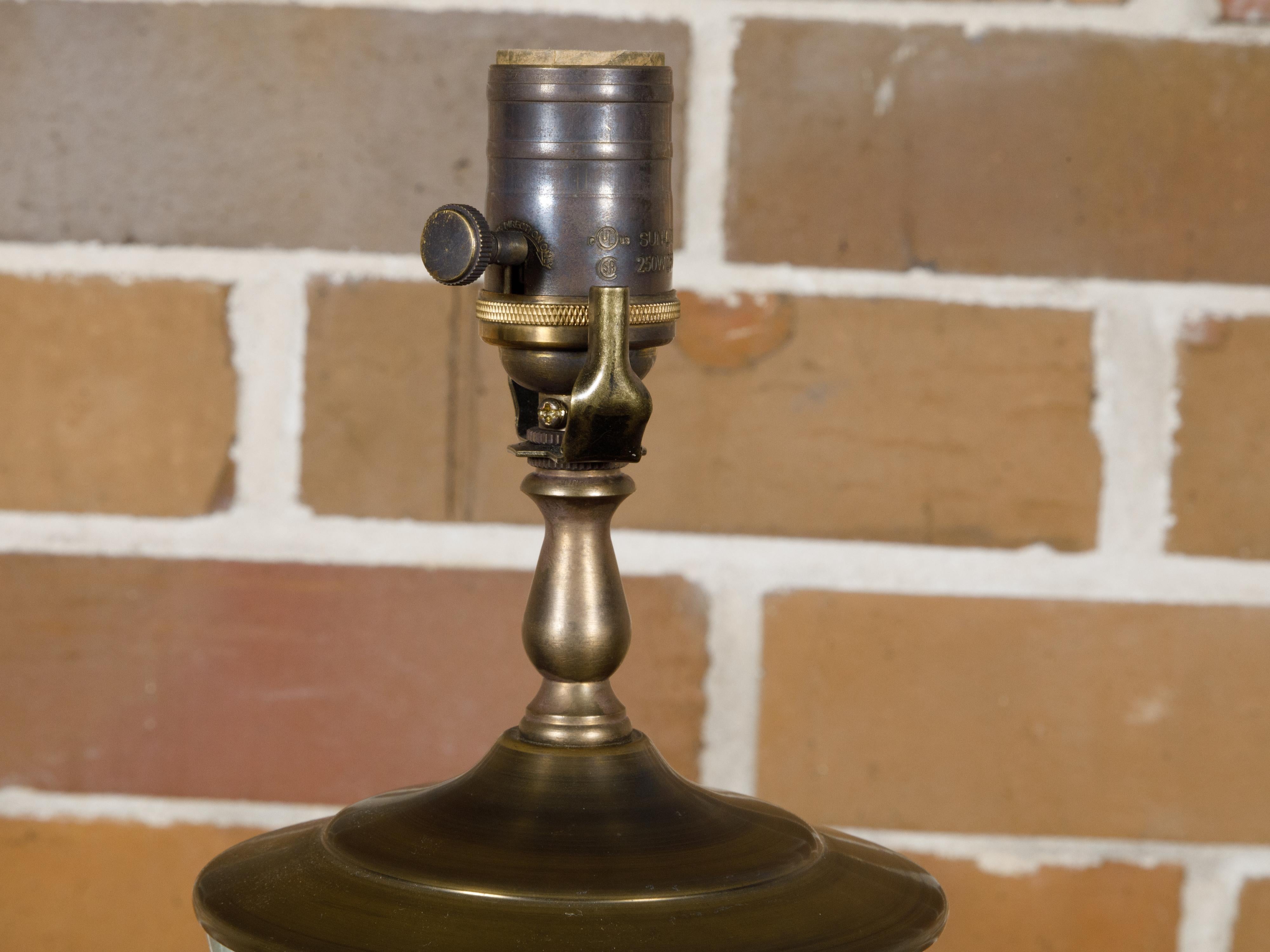 Turn of the Century Celadon Table Lamp on Gilt Circular Base, Rewired for the US For Sale 2