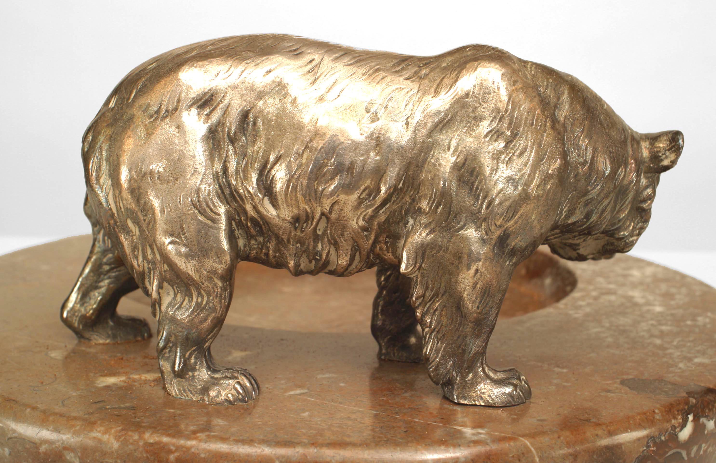 Silvered Bronze and Marble Bear Ashtray