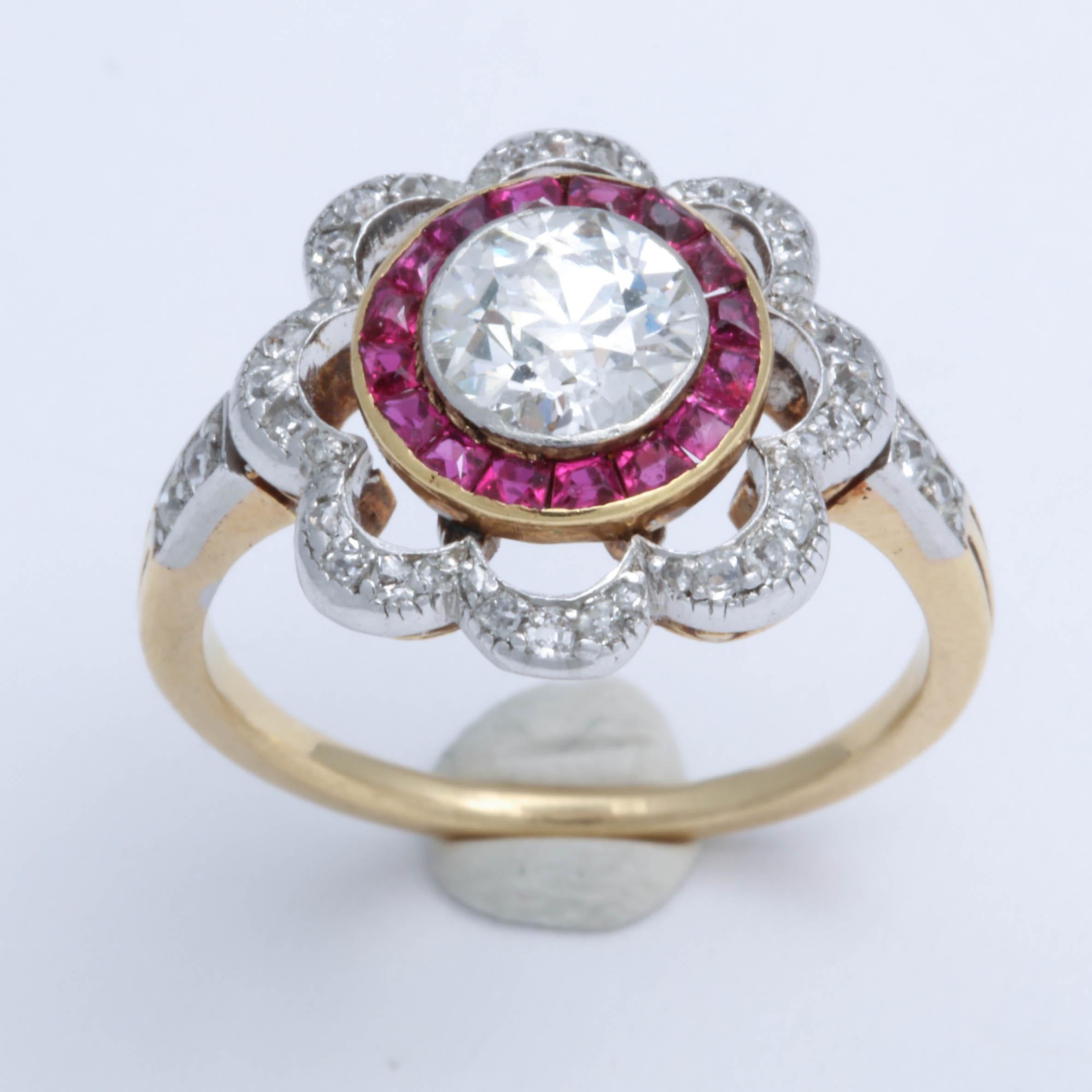 Belle Époque Turn of the Century Diamond and Ruby Ring