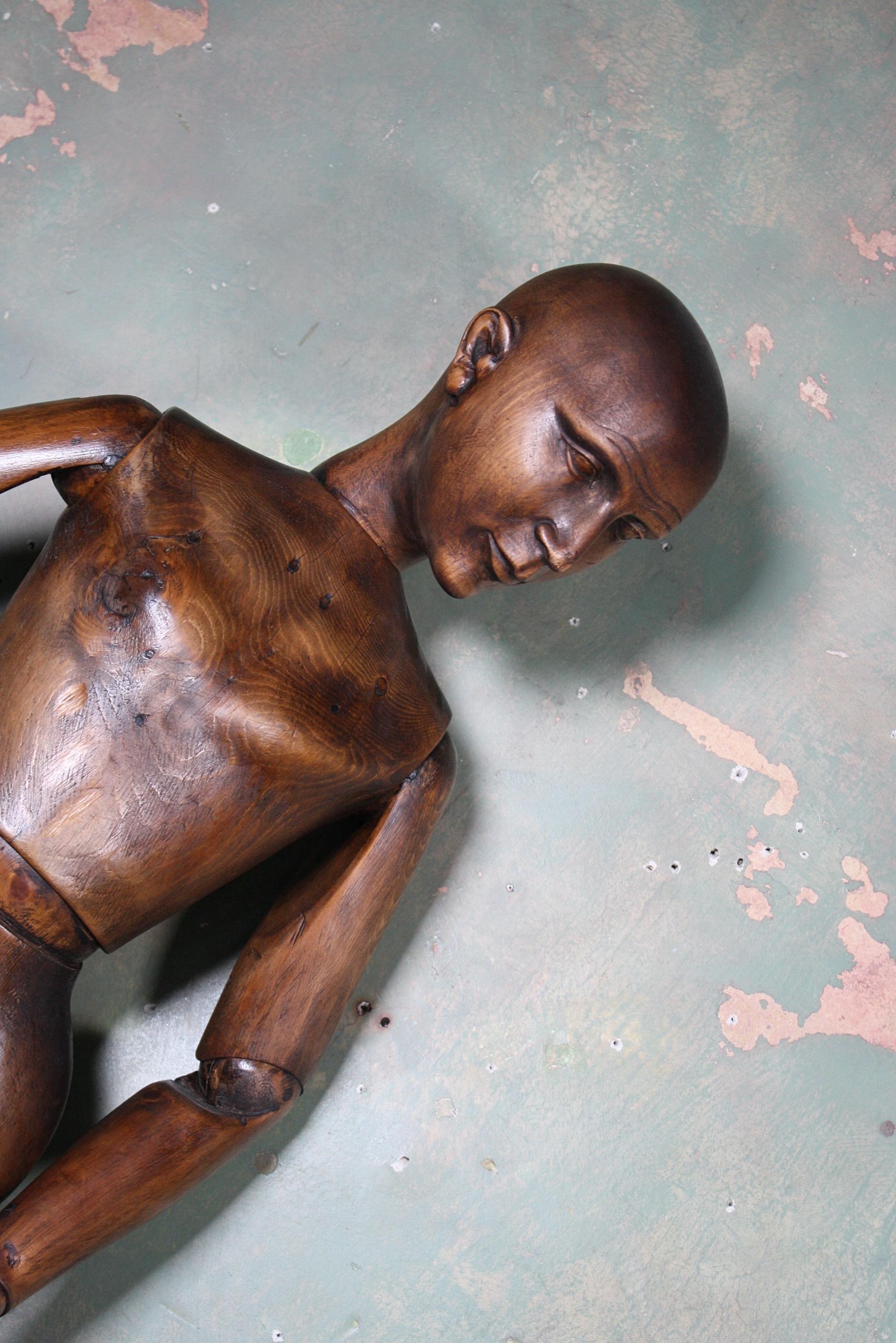 Pine Turn of the Century Dutch Articulated Artist Lay Figure Mannequin Folk Art Curio