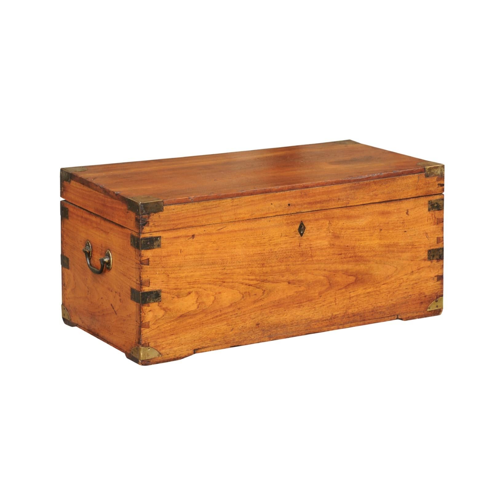 Turn of the Century English Camphor Wood Box with Brass Accents, circa 1900