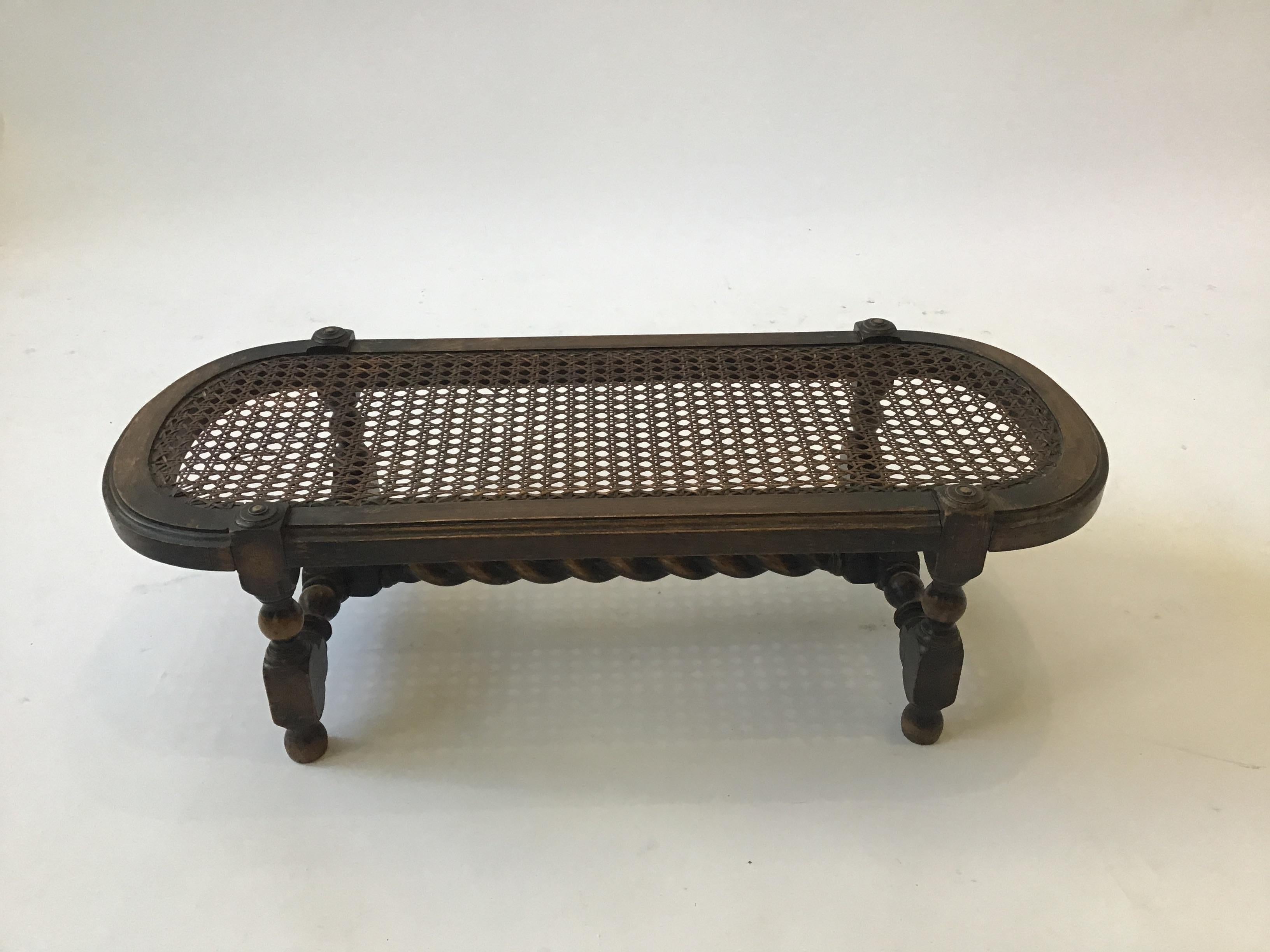 Turn of the Century English Hand Caned Footstool In Good Condition In Tarrytown, NY