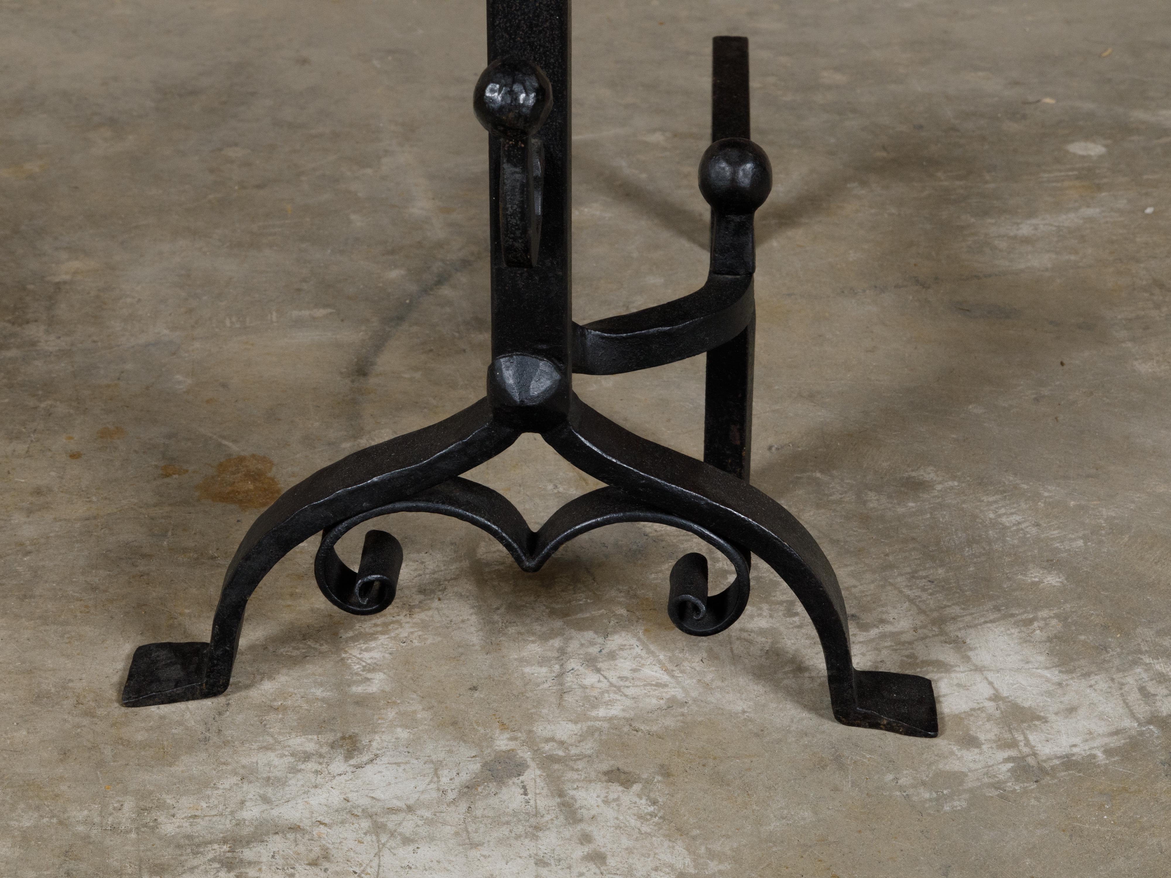 Turn of the Century English Iron and Copper Andirons with Floral Motifs, a Pair 3