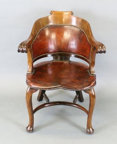 Turn of the Century English Leather and Walnut Armchair