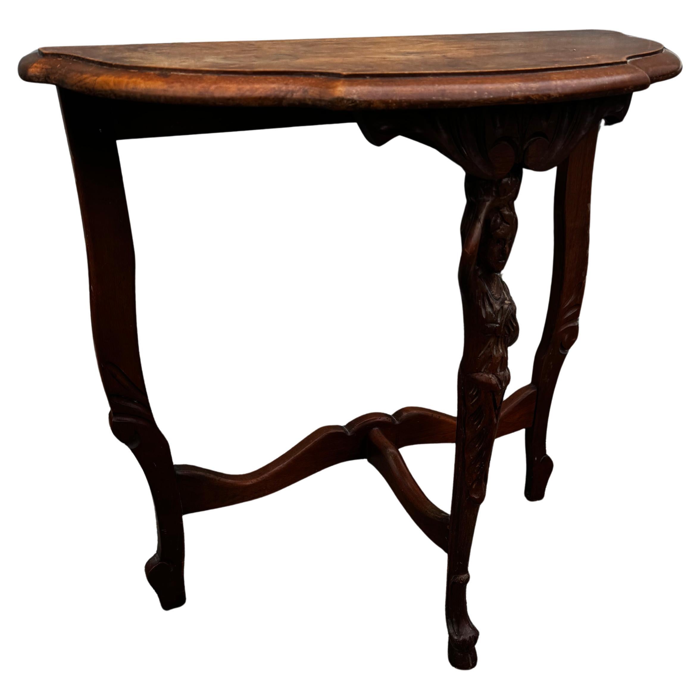 Turn of the Century Figural Louis XV Style Demilune Table