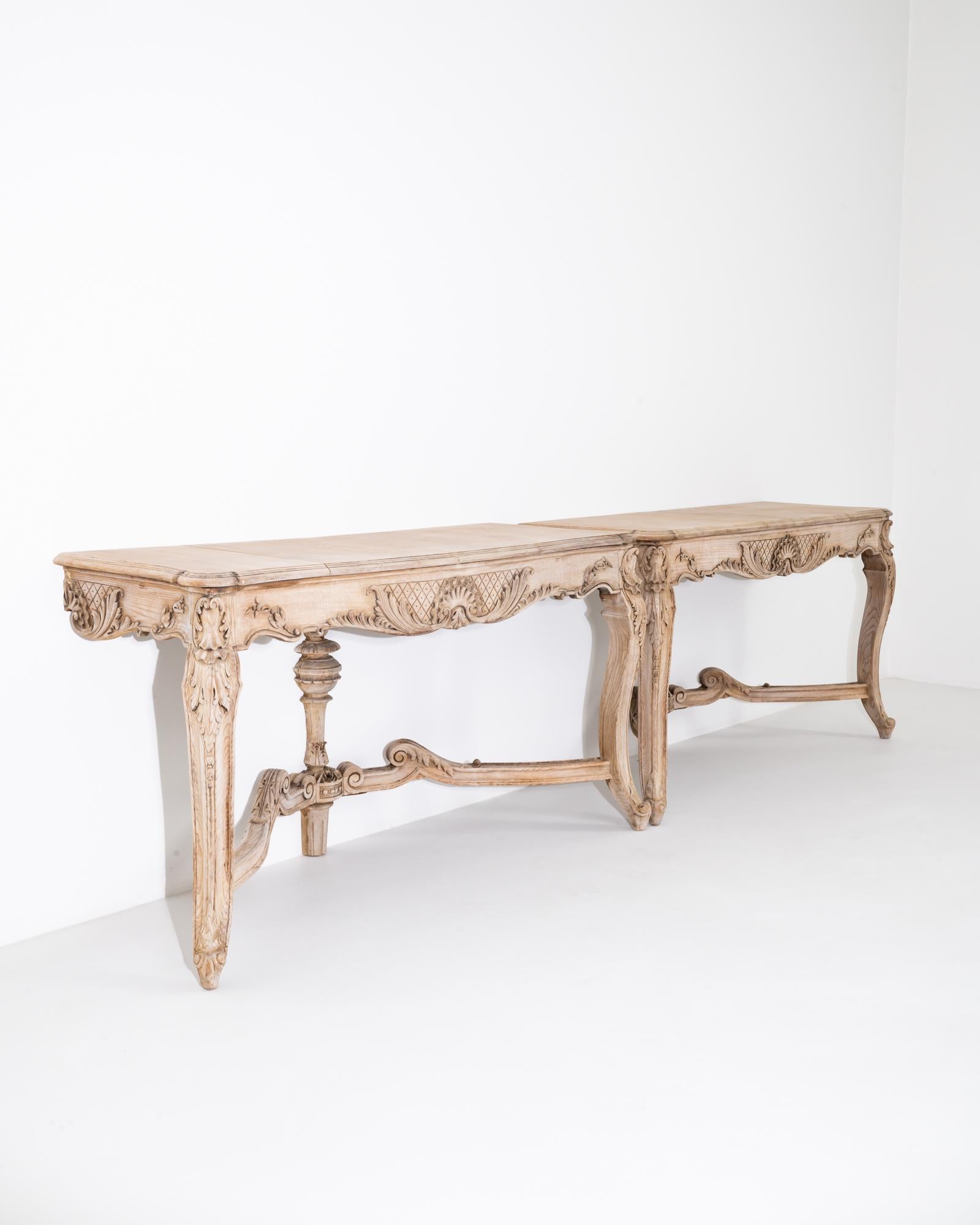 Turn of the Century French Bleached Oak Console Tables, a Pair In Good Condition In High Point, NC