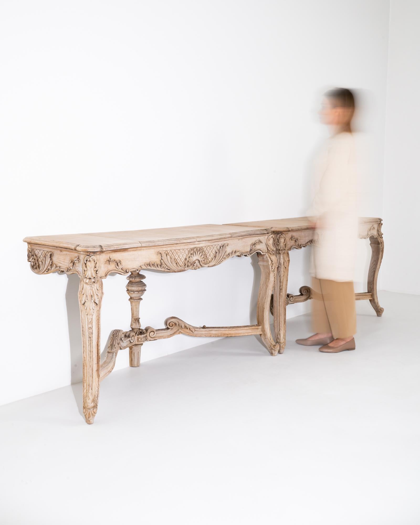 Early 20th Century Turn of the Century French Bleached Oak Console Tables, a Pair