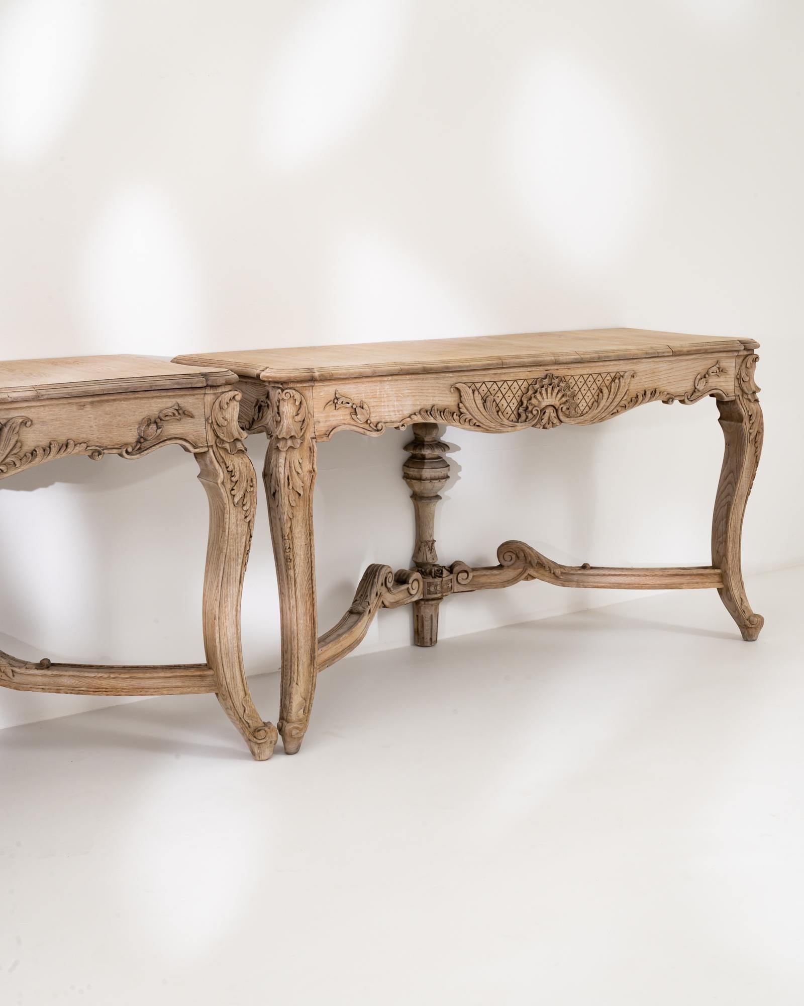 Turn of the Century French Bleached Oak Console Tables, a Pair 1