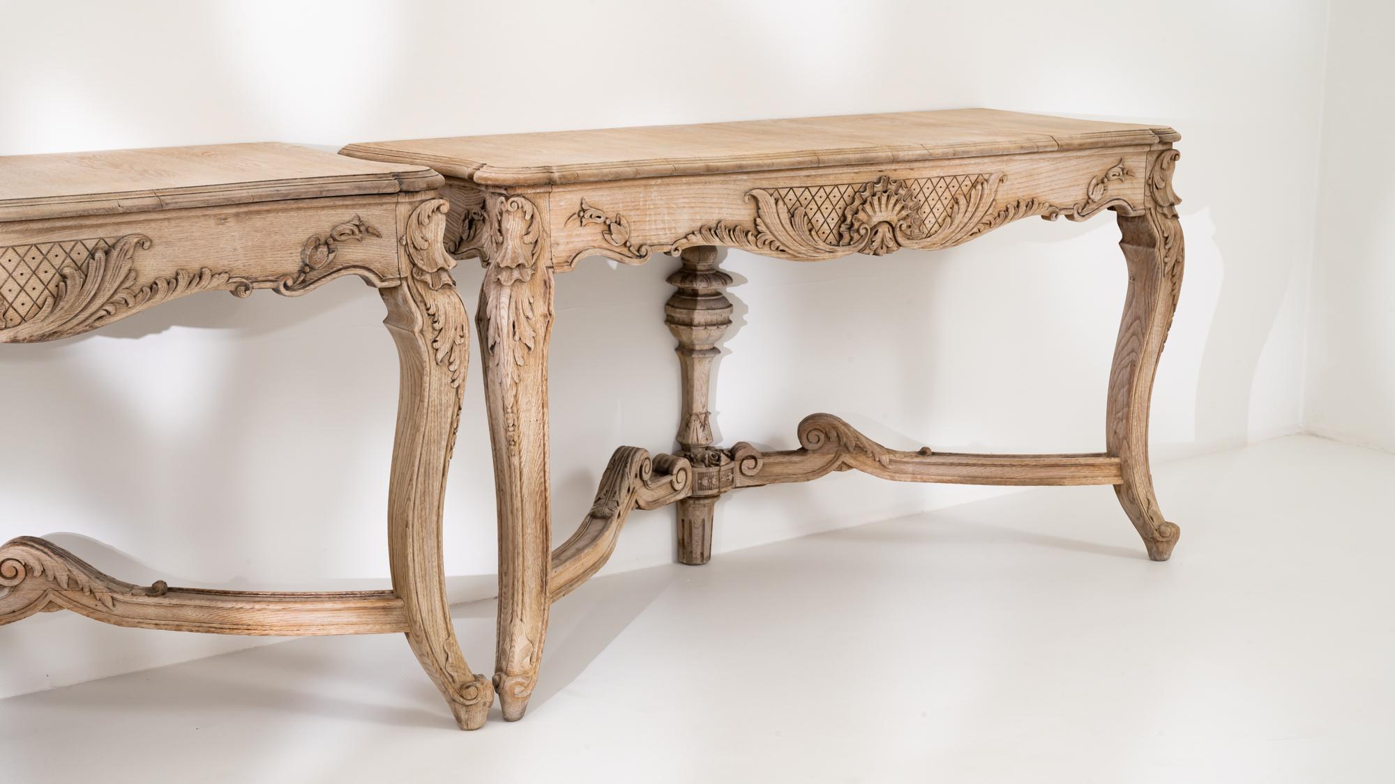 Turn of the Century French Bleached Oak Console Tables, a Pair 2