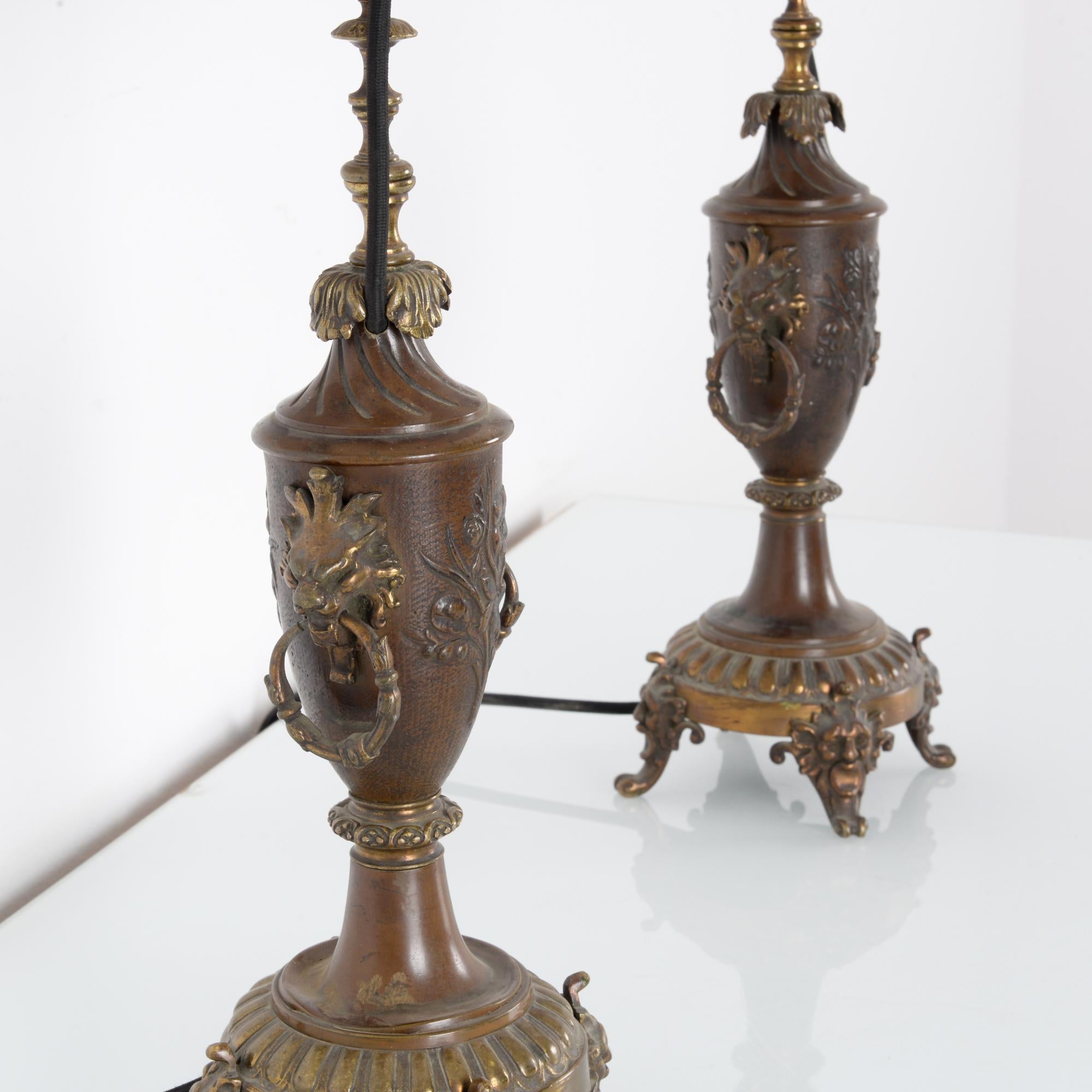 19th Century Turn of the Century French Brass Table Lamps, a Pair