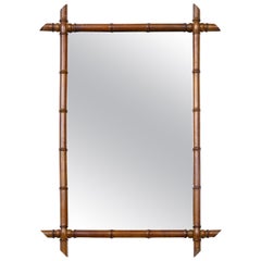 Turn of the Century French Brown Faux Bamboo Mirror, circa 1900 Antique Turn of the Century French Brown Faux Bamboo Mirror, circa 1900