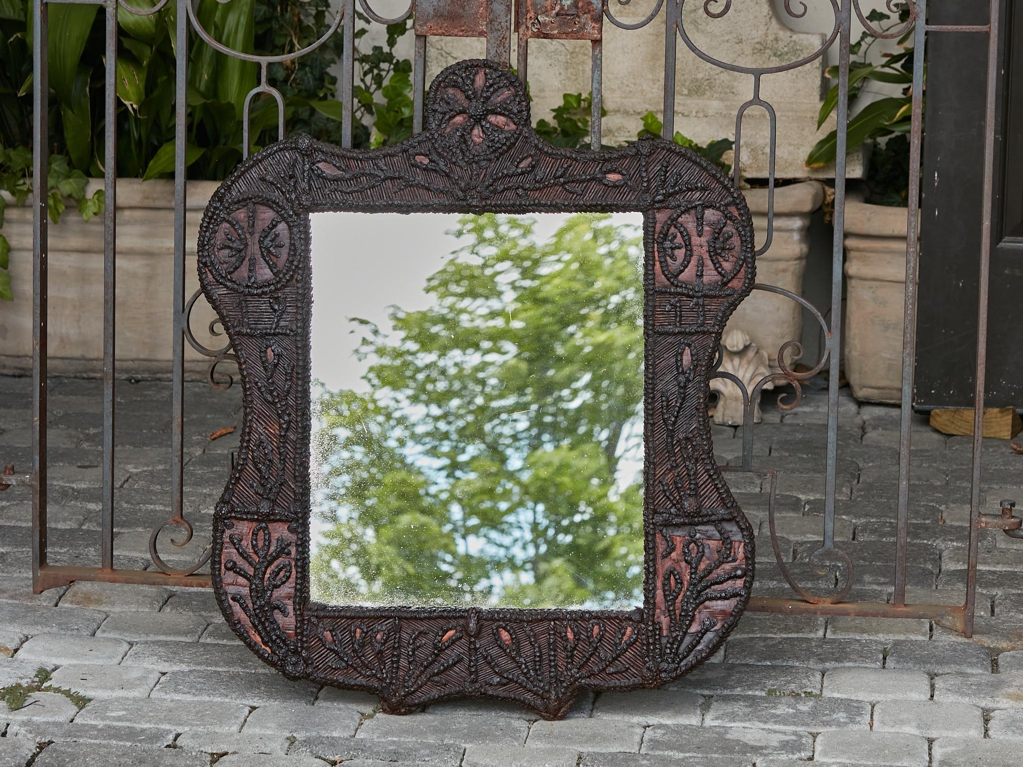 Turn of the Century French Carved Wooden Mirror with Stylized Foliage Motifs 6