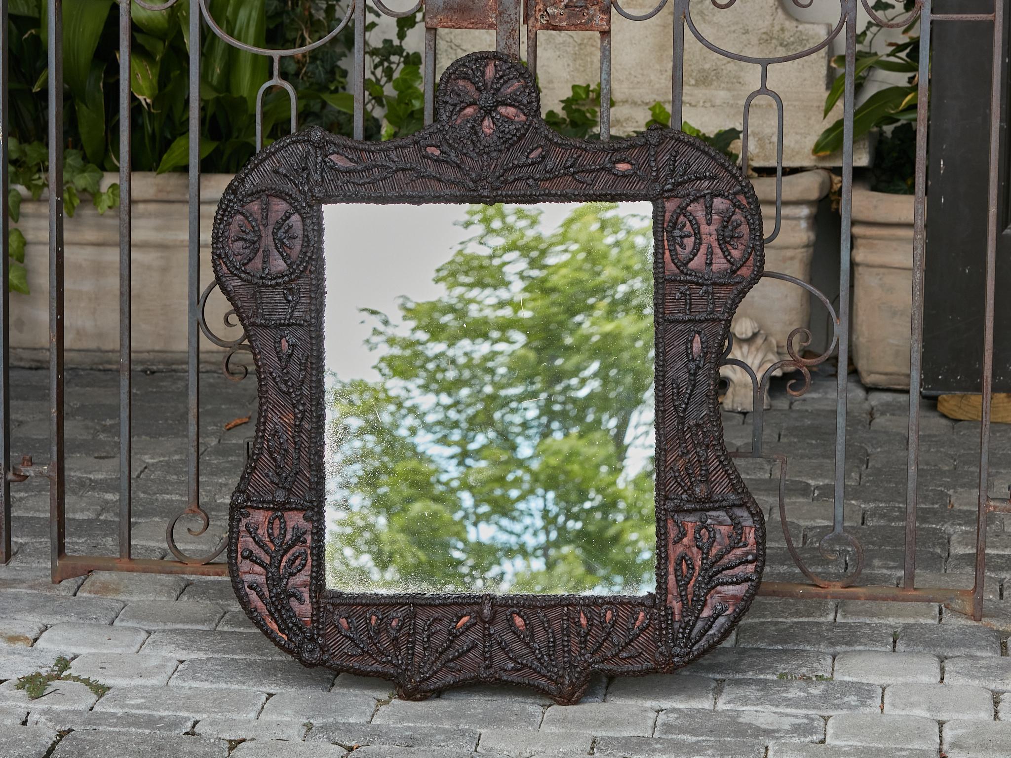 Turn of the Century French Carved Wooden Mirror with Stylized Foliage Motifs 7