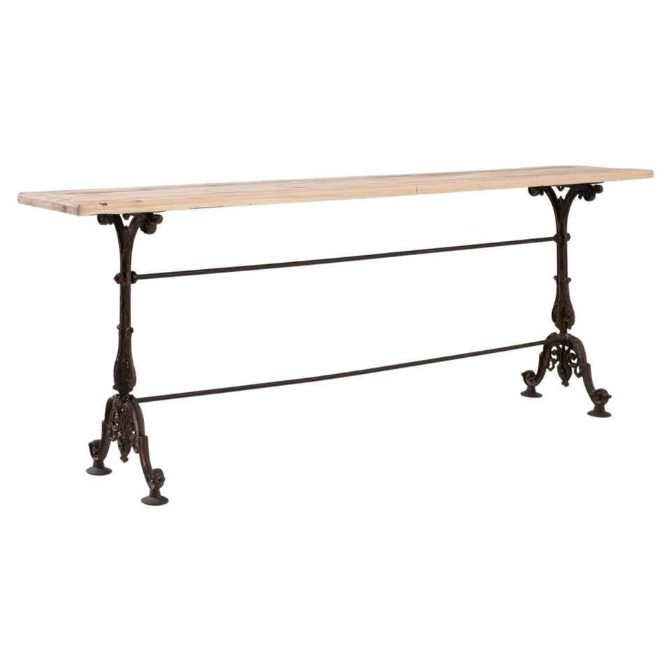 Rustic Vintage Console Table with Cast Iron Industrial Legs, circa ...