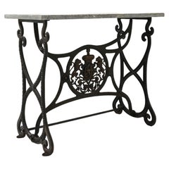 Turn of the Century French Cast Iron Side Table with Marble Top
