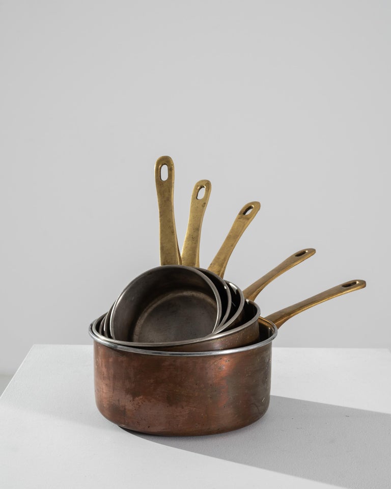Turn of the Century French Copper Pots, Set of Five For Sale at 1stDibs