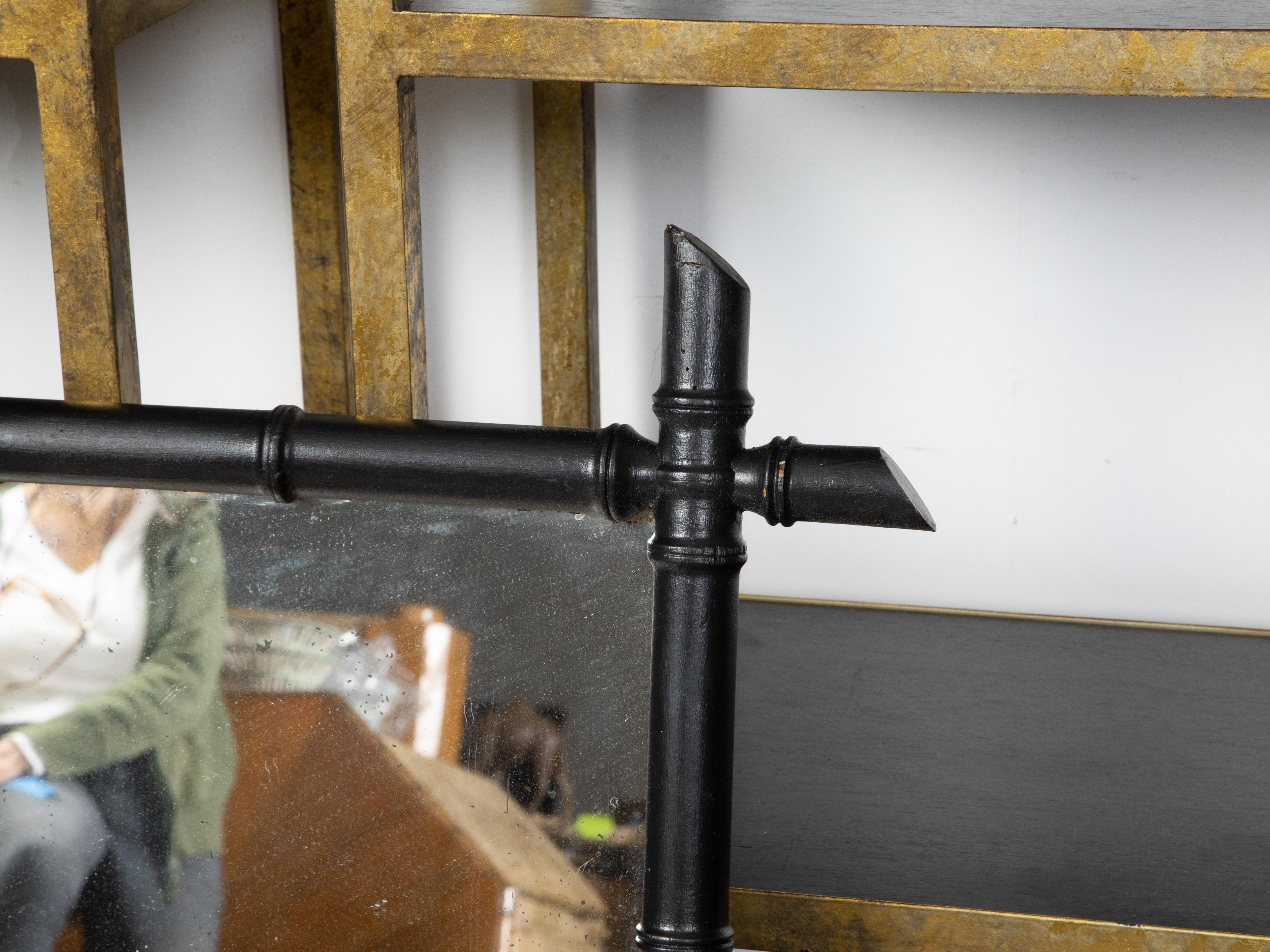 20th Century Turn of the Century French Ebonized Faux Bamboo Mirror with Protruding Corners